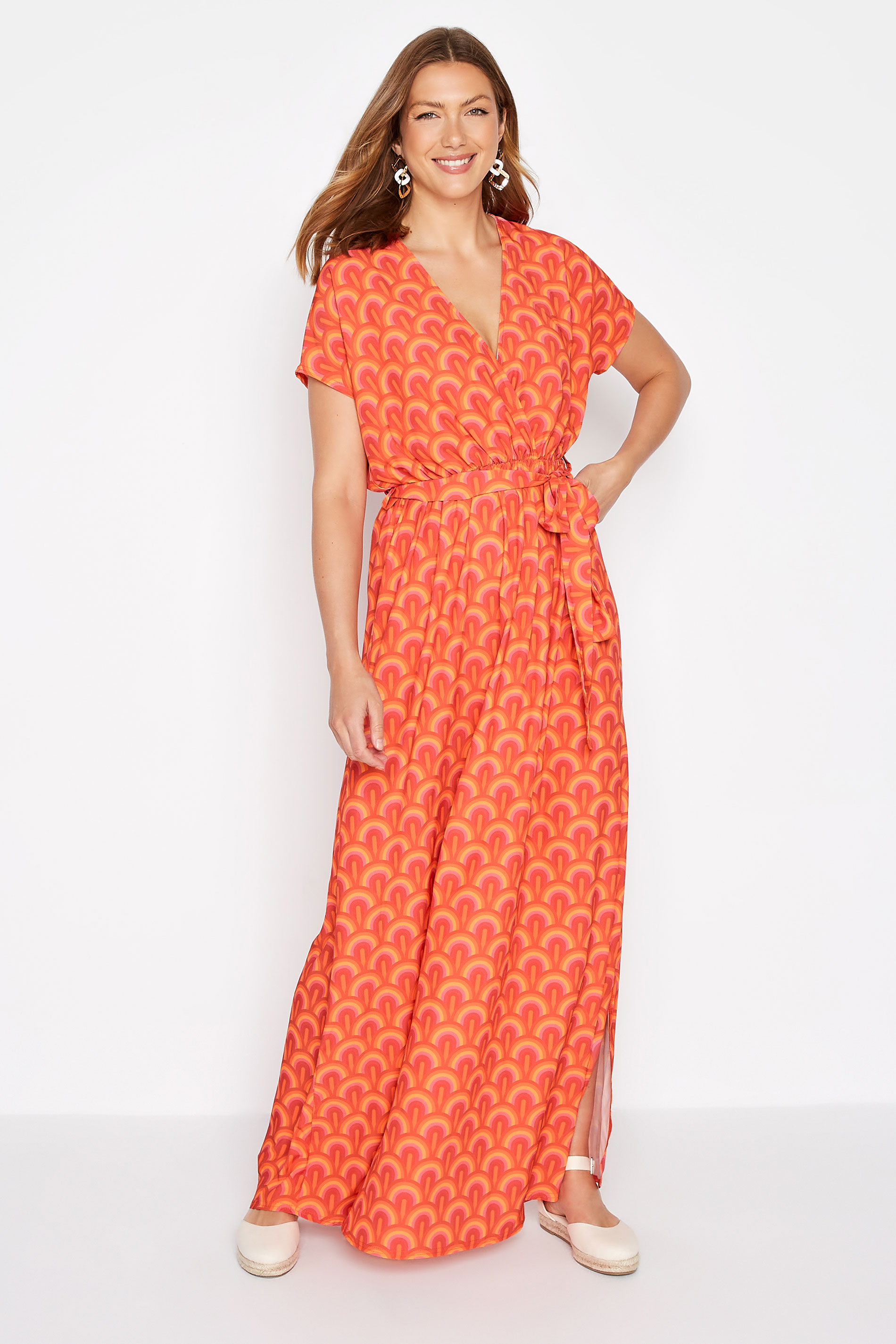 LTS Tall Women's Orange Geometric Print Maxi Dress | Long Tall Sally 1