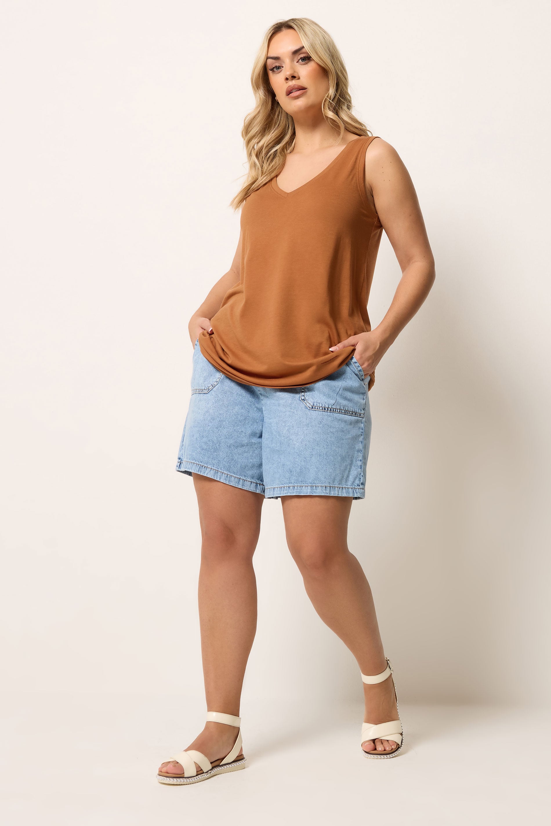 YOURS 3 PACK Plus Size Chocolate Brown & Rust Orange V-Neck Vest Tops | Yours Clothing 4