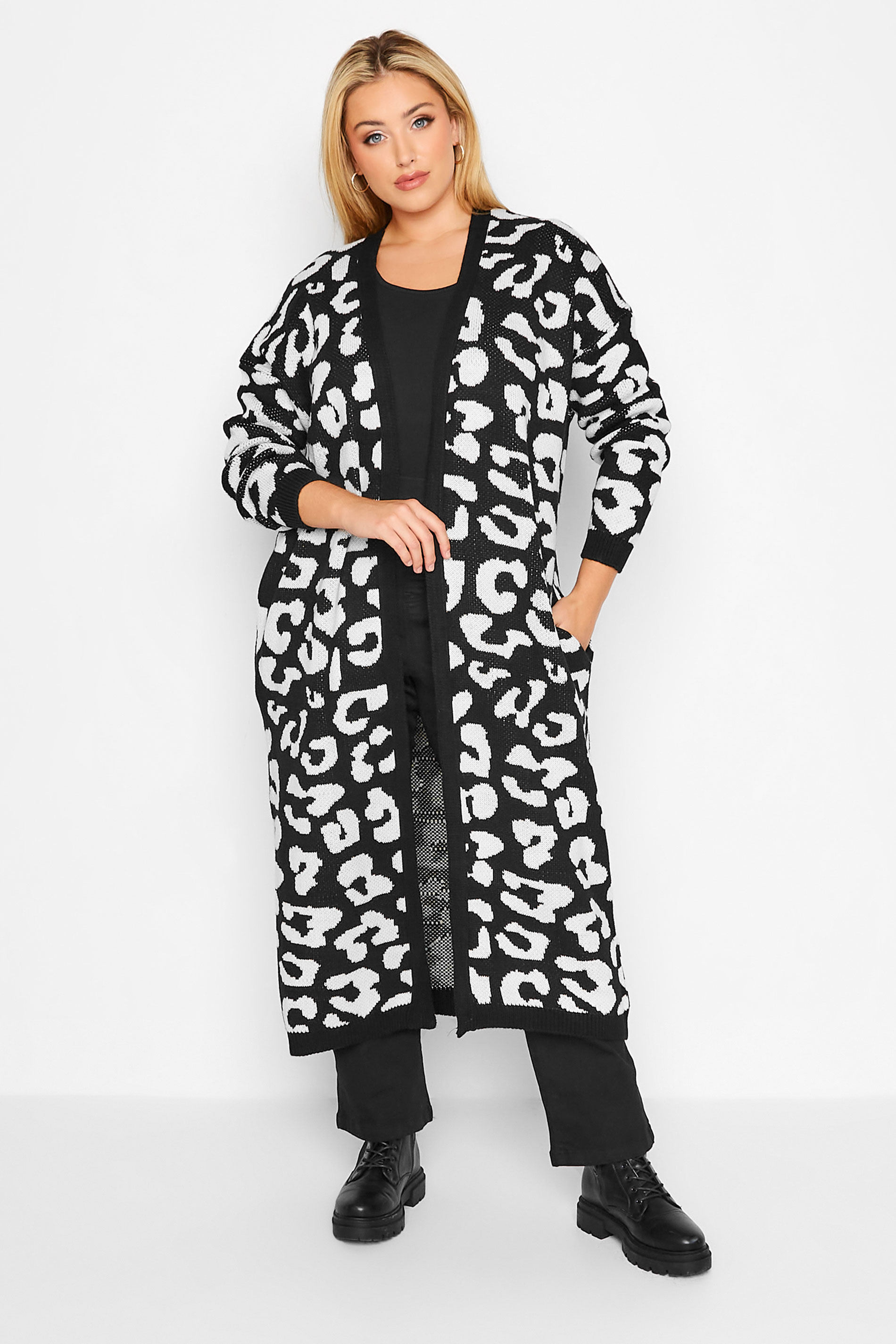 Plus Size Black Leopard Print Maxi Cardigan | Yours Clothing 1
