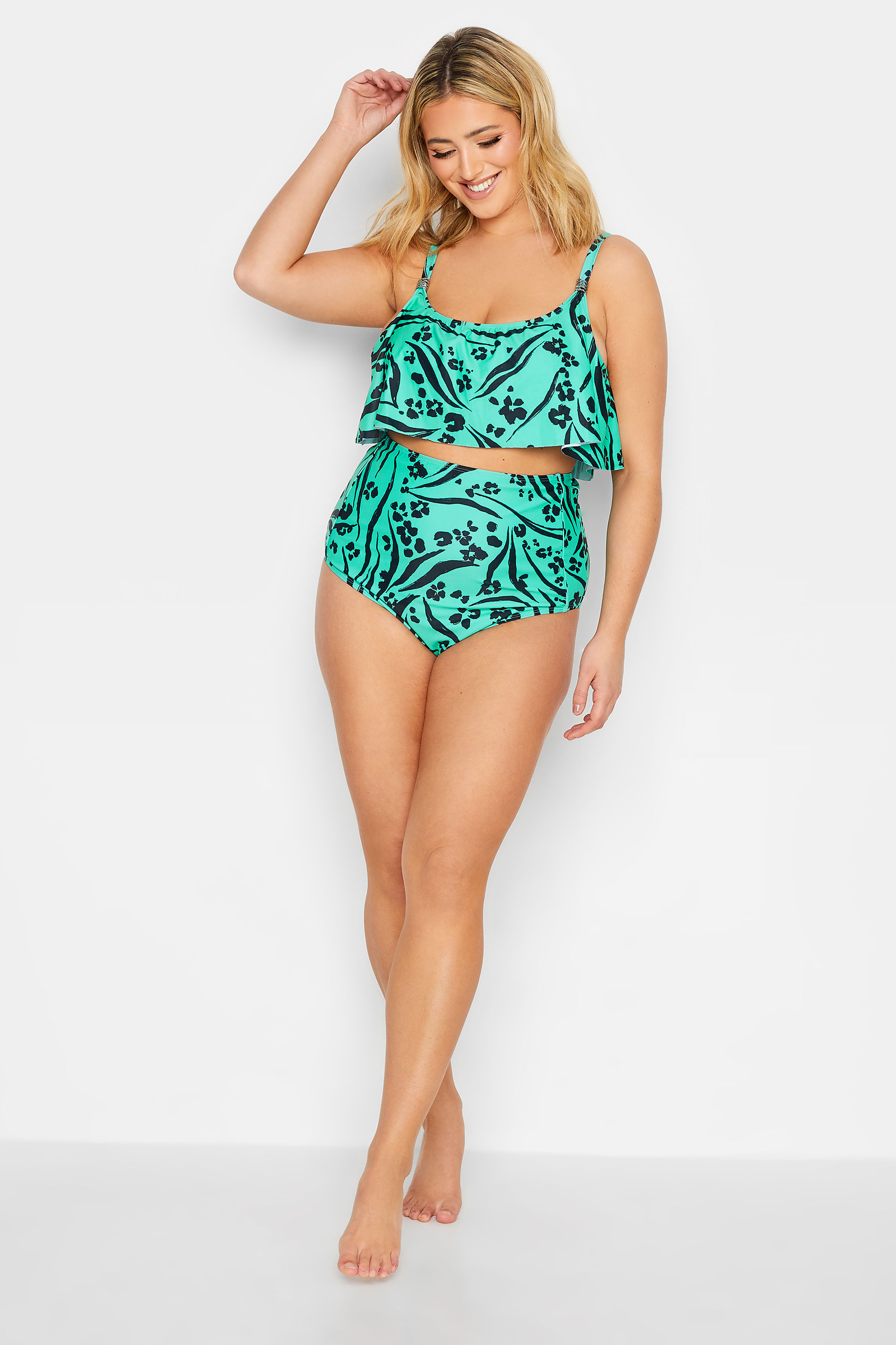 YOURS Curve Turquoise Green Animal Print Bikini Bottoms | Yours Clothing  2