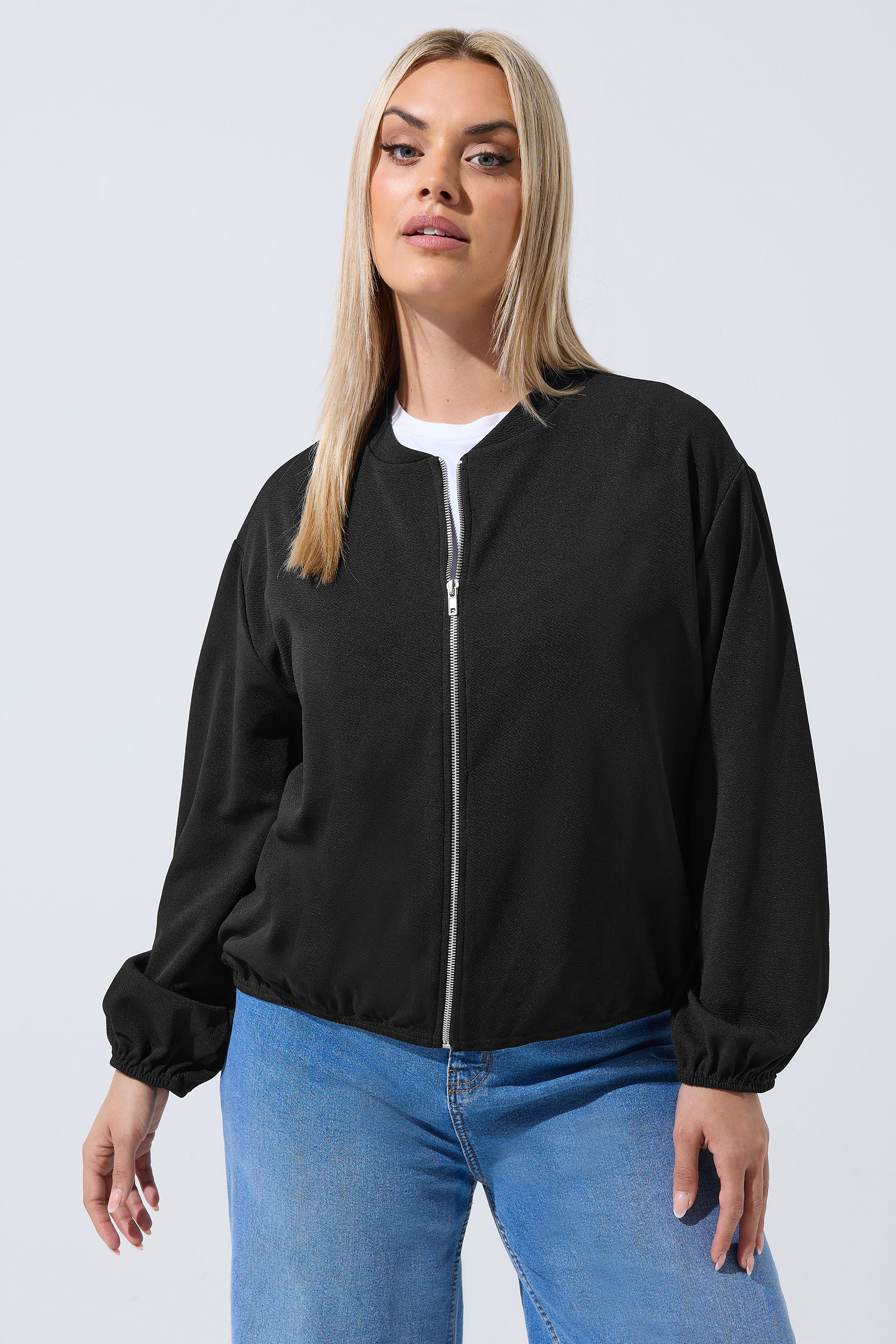 LIMITED COLLECTION Plus Size Black Zip Bomber Jacket | Yours Clothing 1