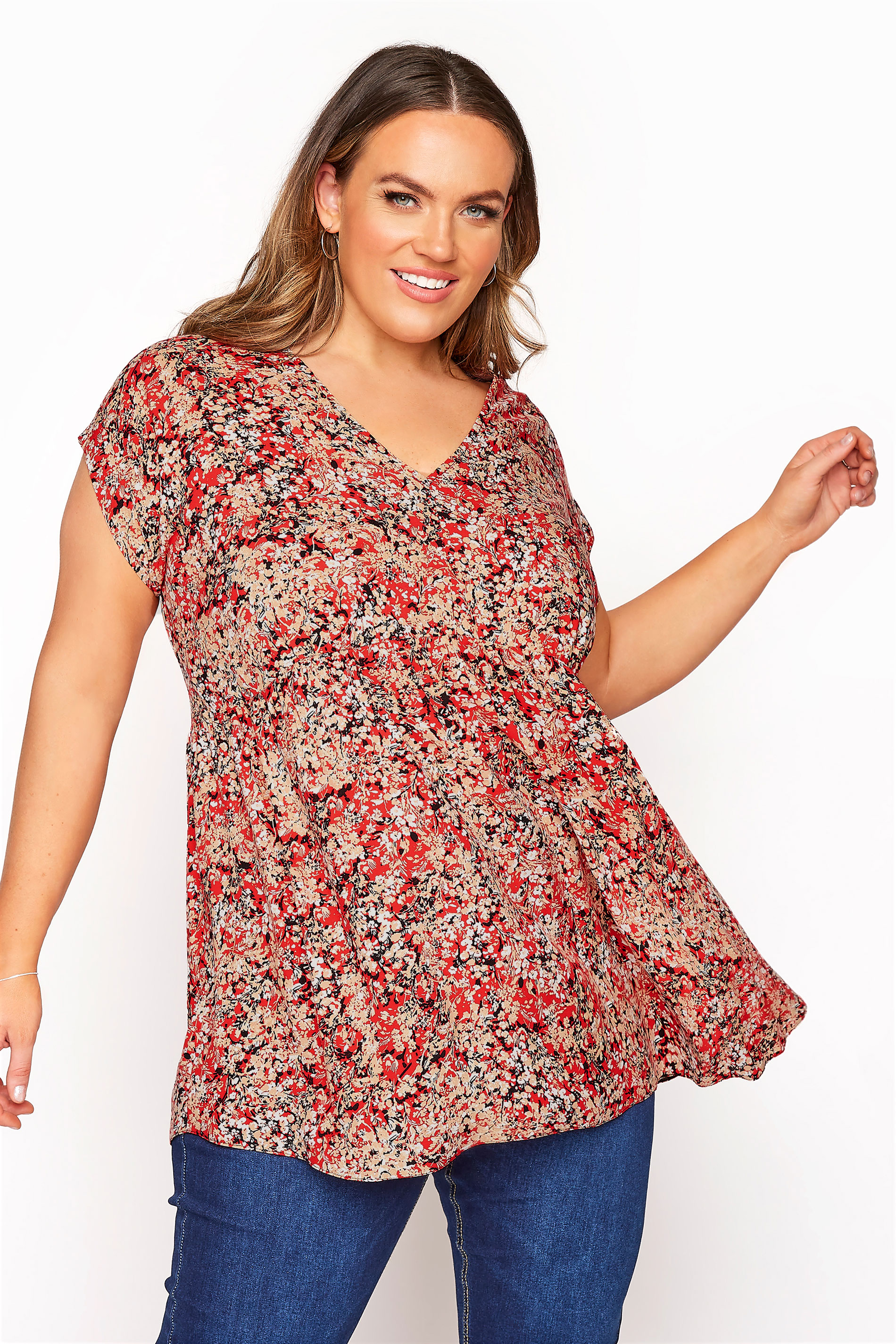 YOURS LONDON Red Ditsy Floral Top_A.jpg