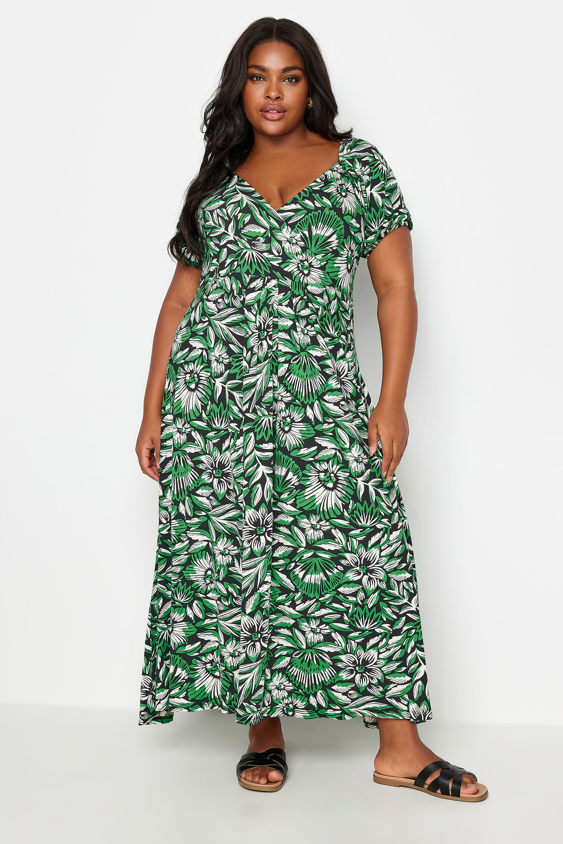 Yours Plus Size Green Floral Print Maxi Dress | Yours Clothing 2