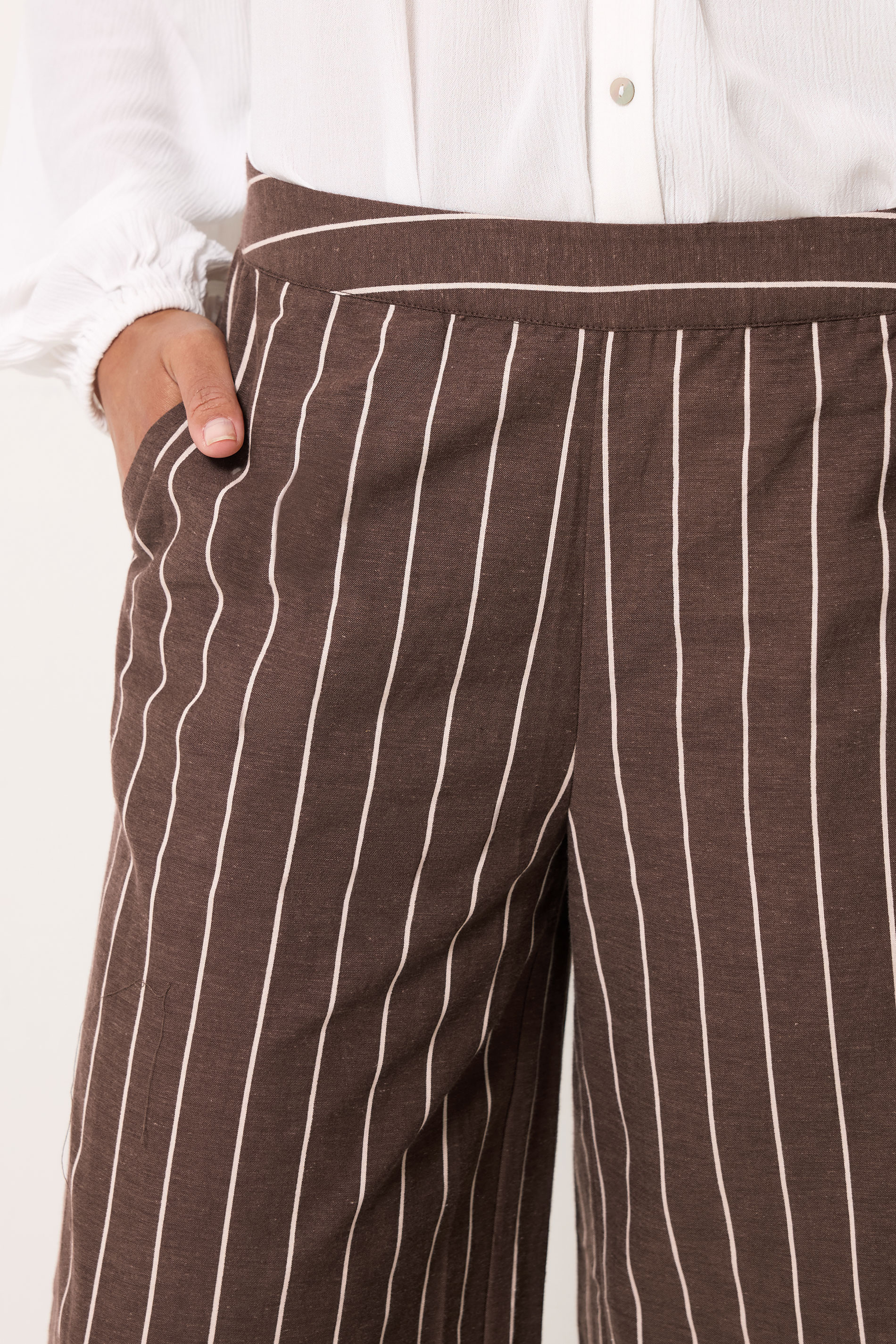 M&Co Chocolate Brown Stripe Wide Leg Trousers | M&Co 4