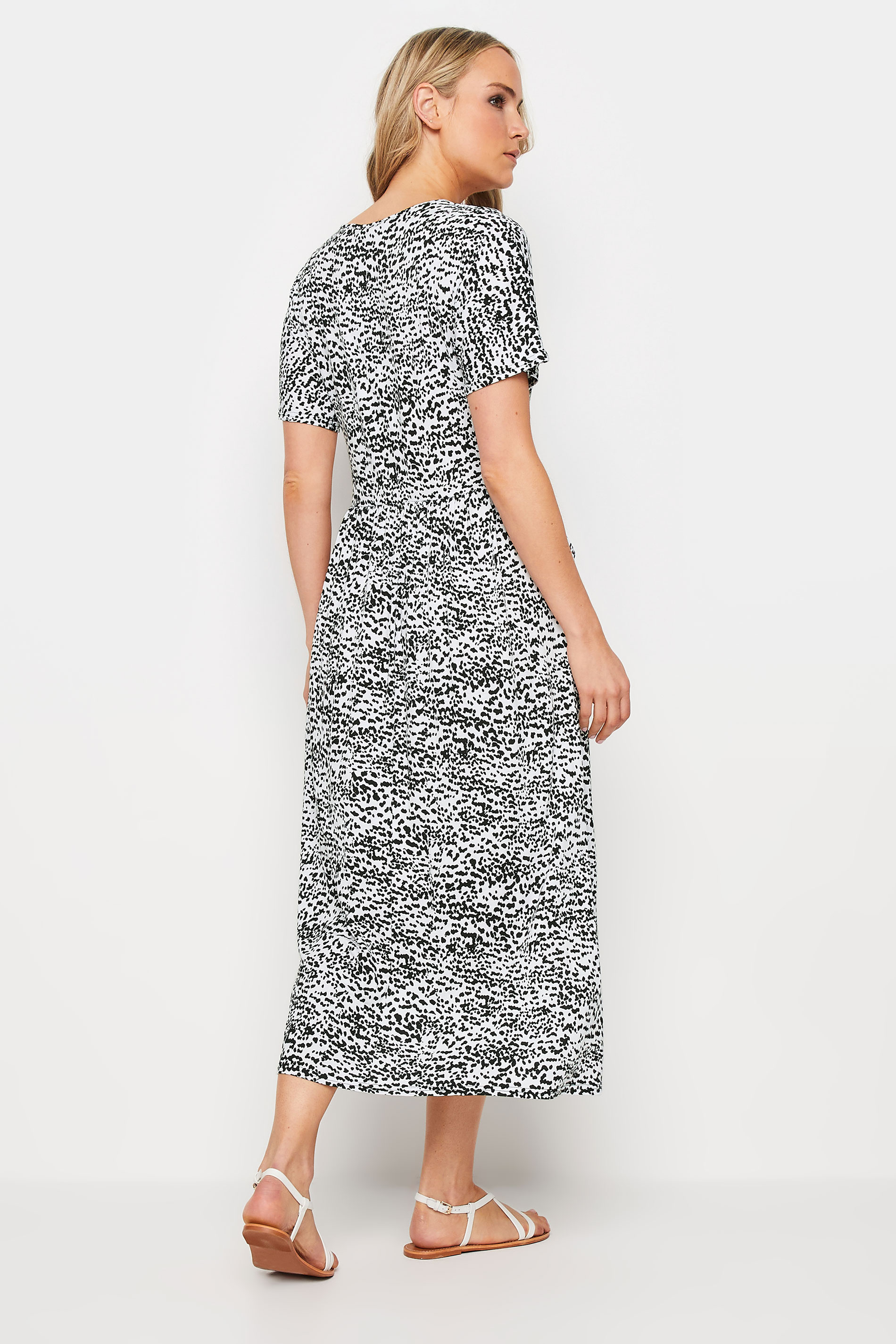 LTS Tall Women's White Abstract Spot Print Pocket Detail Midi Dress | Long Tall Sally 3