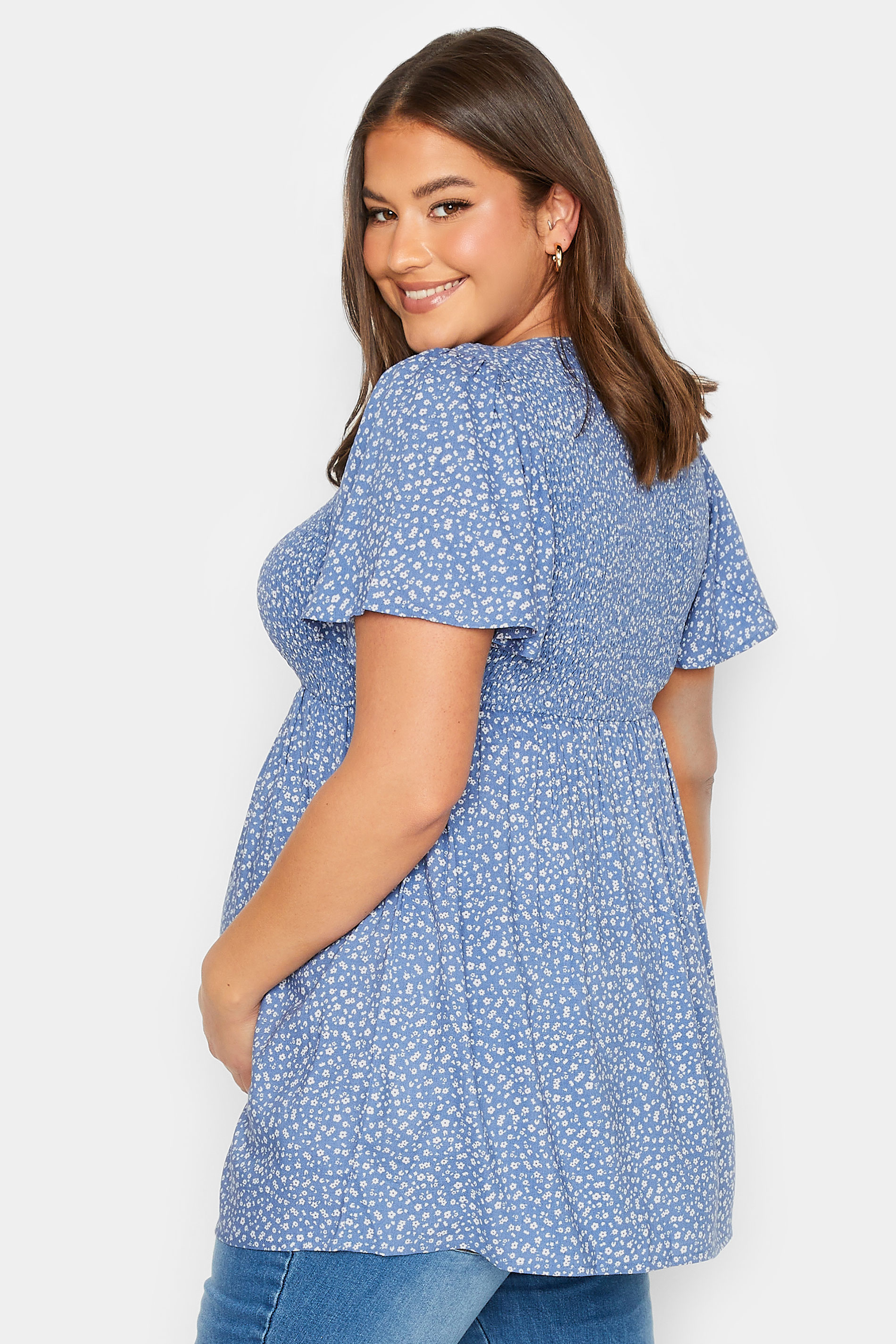 BUMP IT UP MATERNITY Plus Size Blue Spot Print Shirred Top | Yours Clothing 3