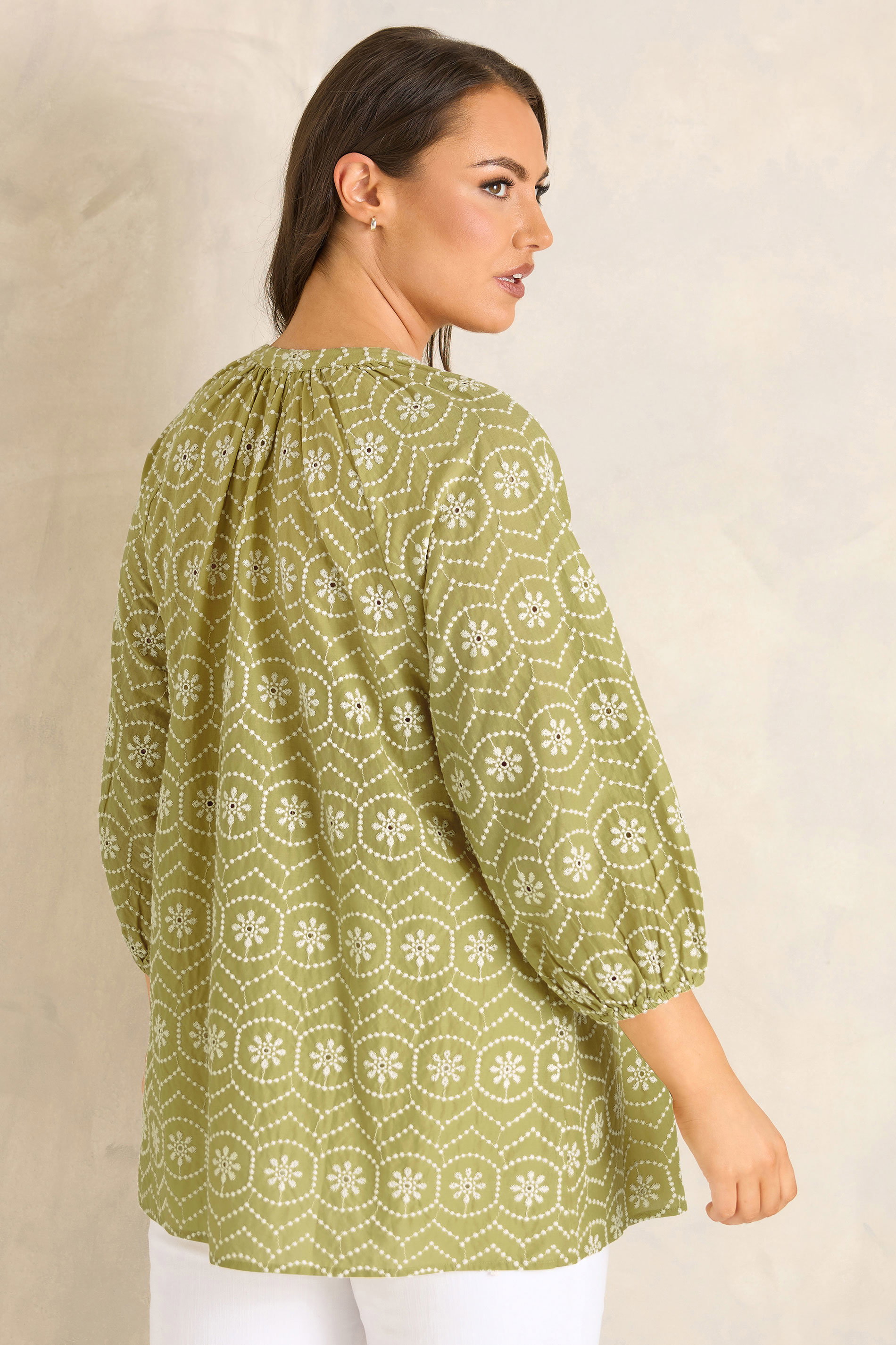 EVANS Plus Size Chartreuse Green Cotton Broderie Blouse | Evans 2