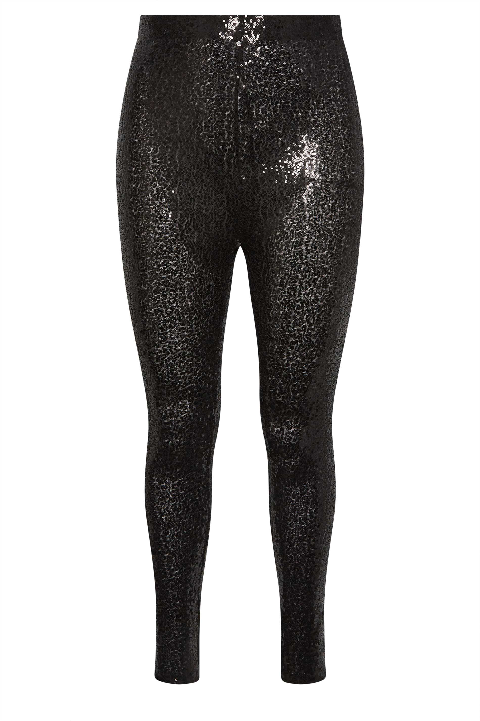 Wholesale Black Sparkle Full Length Leggings/Tights - Plus Size