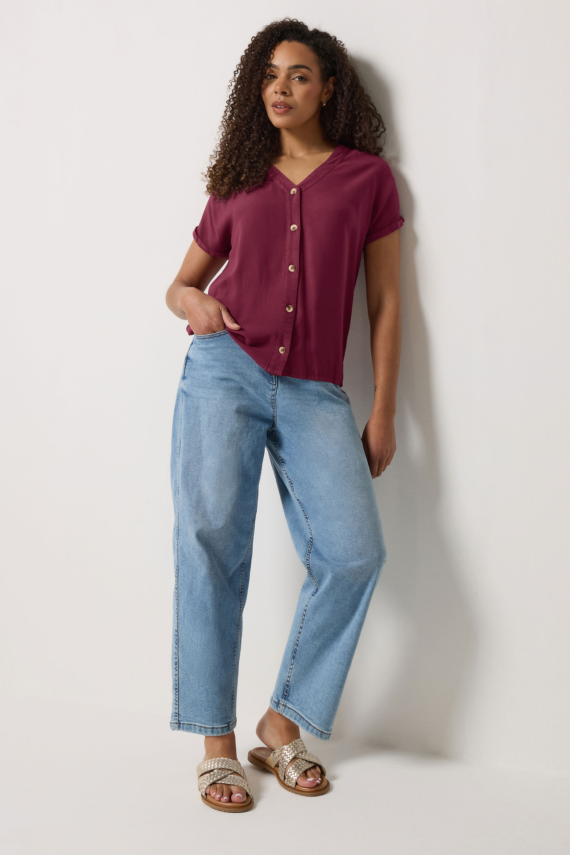M&Co Dark Red Button Front Blouse | M&Co 1