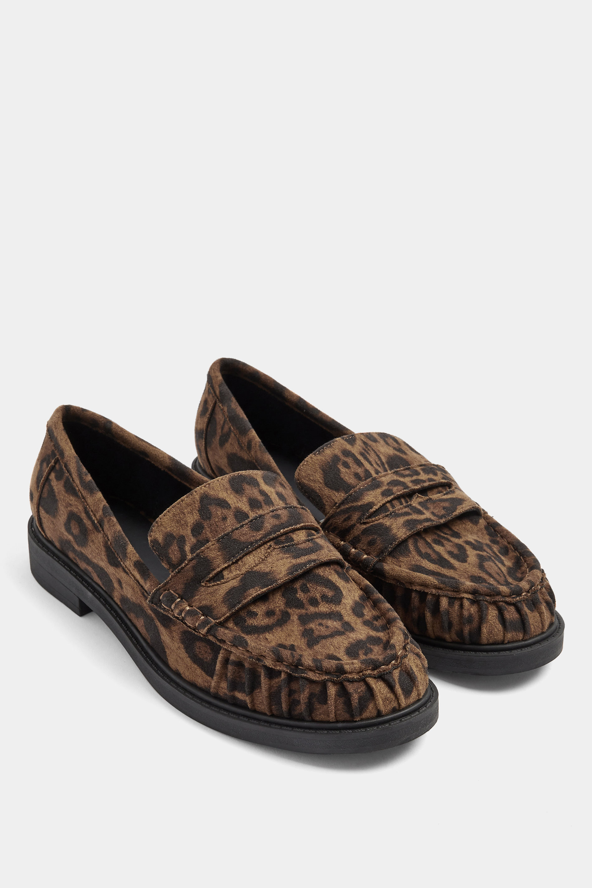 Brown Leopard Print Faux Suede Slip On Loafers In Extra Wide EEE Fit | Yours Clothing 3