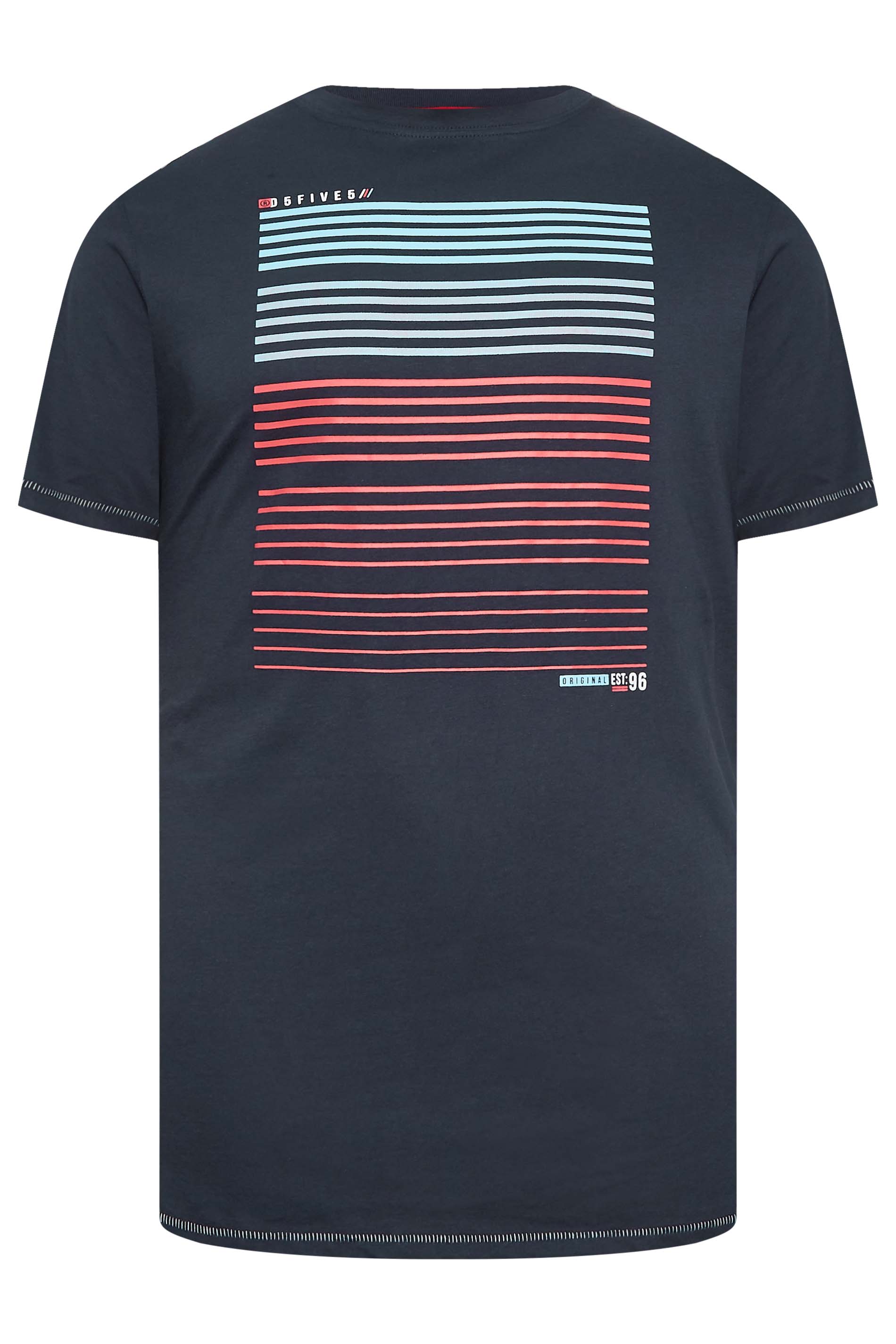 D555 Big & Tall Navy Blue Gradient Line Printed T-Shirt | BadRhino 3