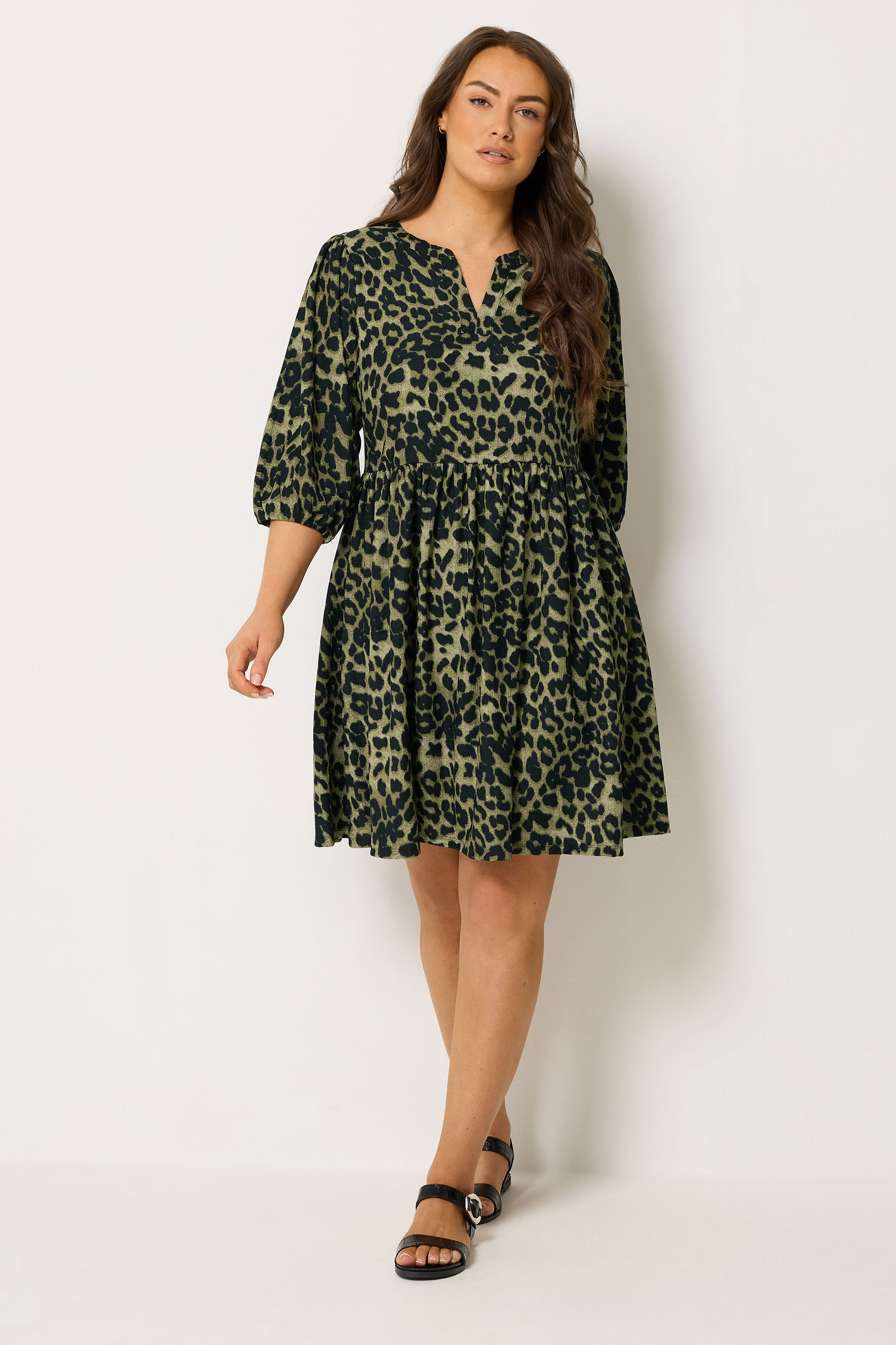 YOURS Plus Size Green Animal Notch Neck Dress | Yours Clothing 1