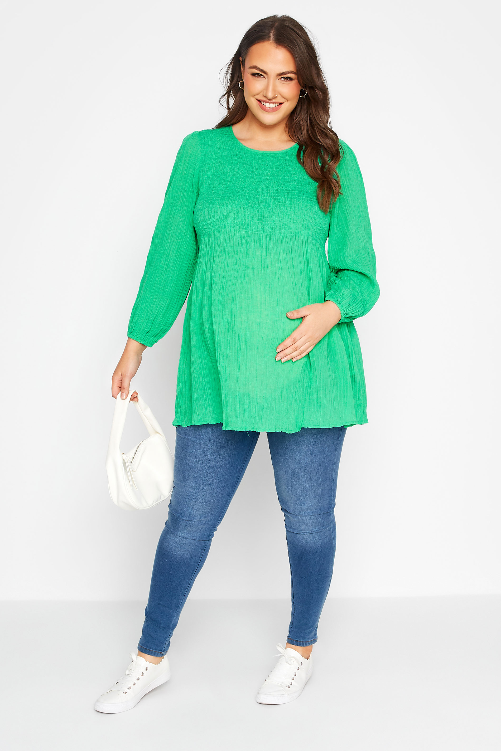 BUMP IT UP MATERNITY Plus Size Green Shirred Top | Yours Clothing 2