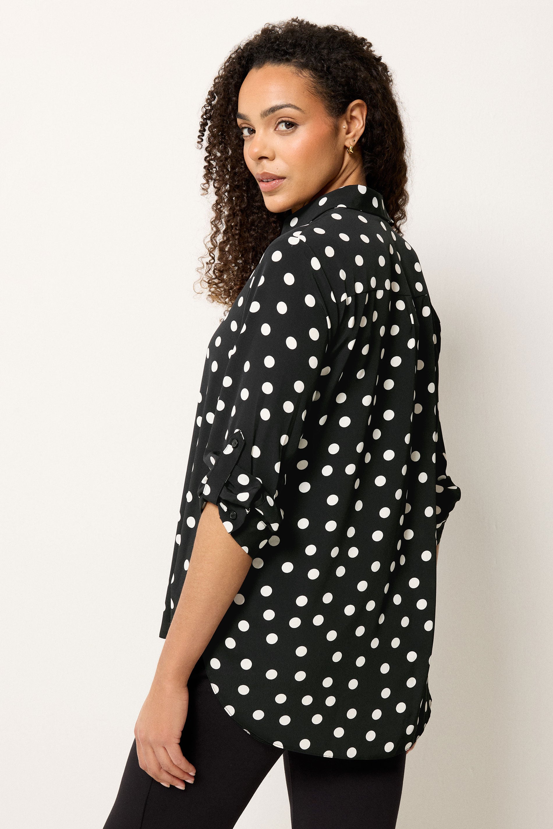 M&Co Black Polka Dot Tab Sleeve Shirt 2