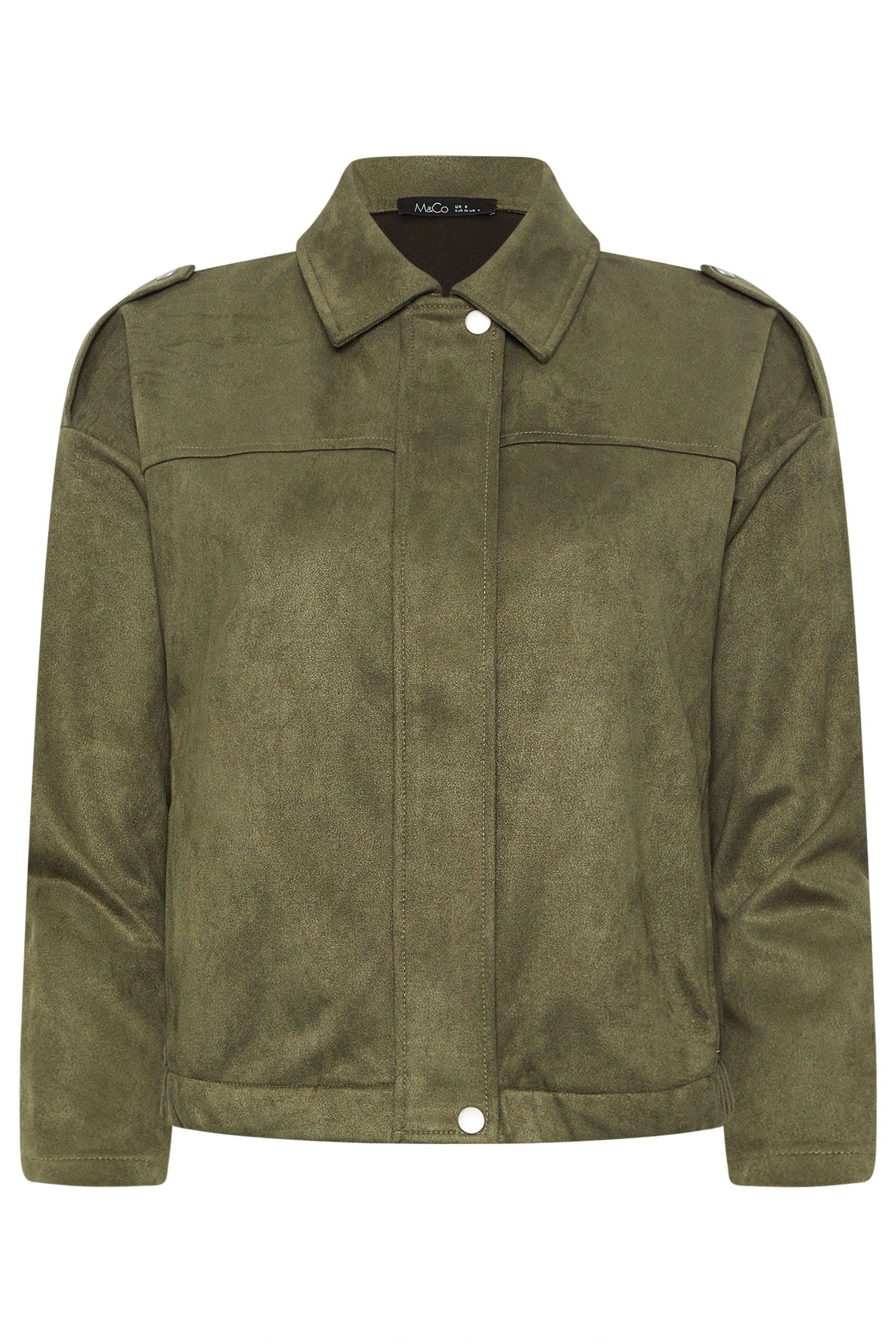 M&Co Petite Khaki Green Faux Suede Bomber Jacket | M&Co 6