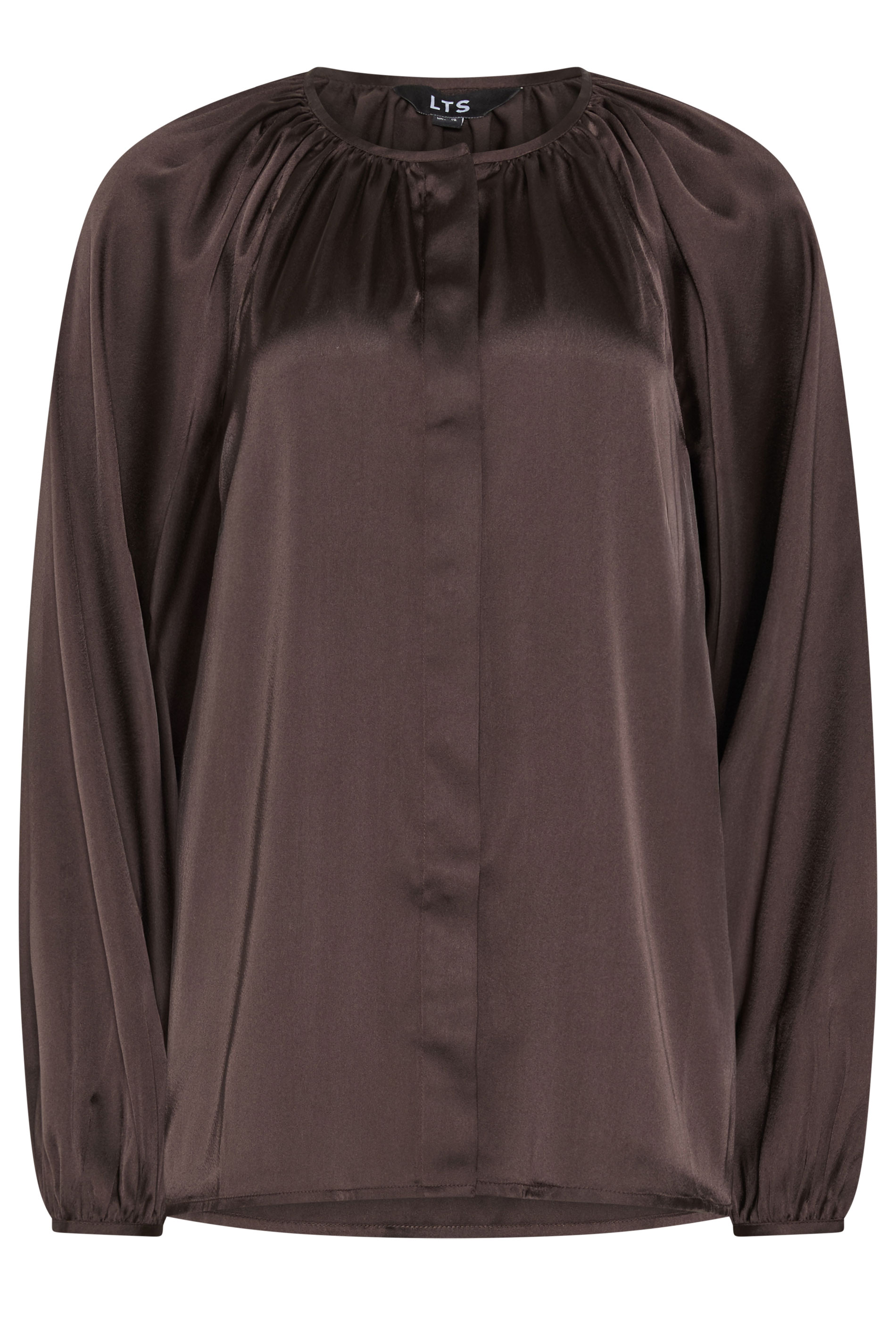 LTS Tall Women's Chocolate Brown Satin Button Top | Long Tall Sally 6