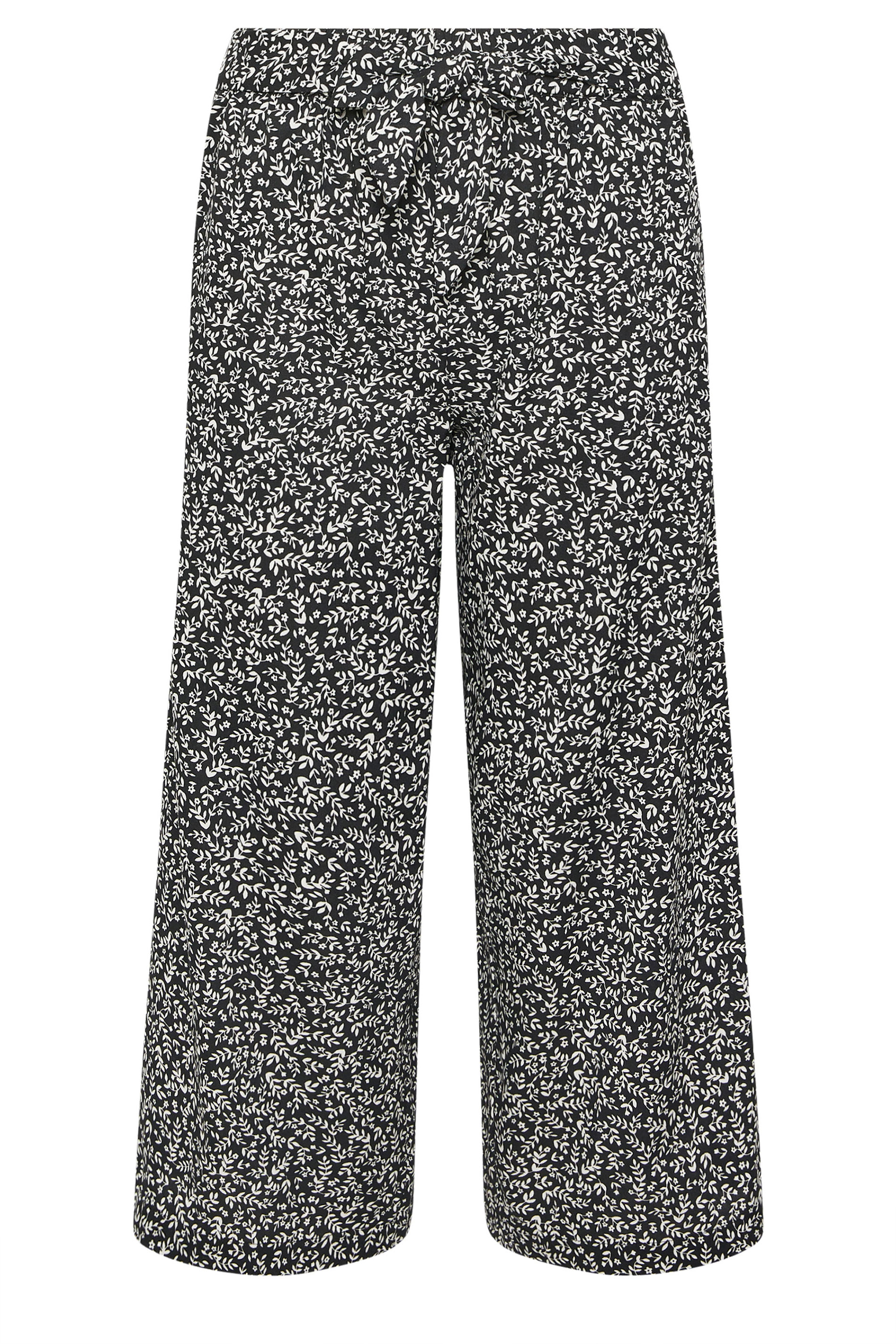 PixieGirl Petite Women's Black Leaf Print Cropped Trousers | PixieGirl 5
