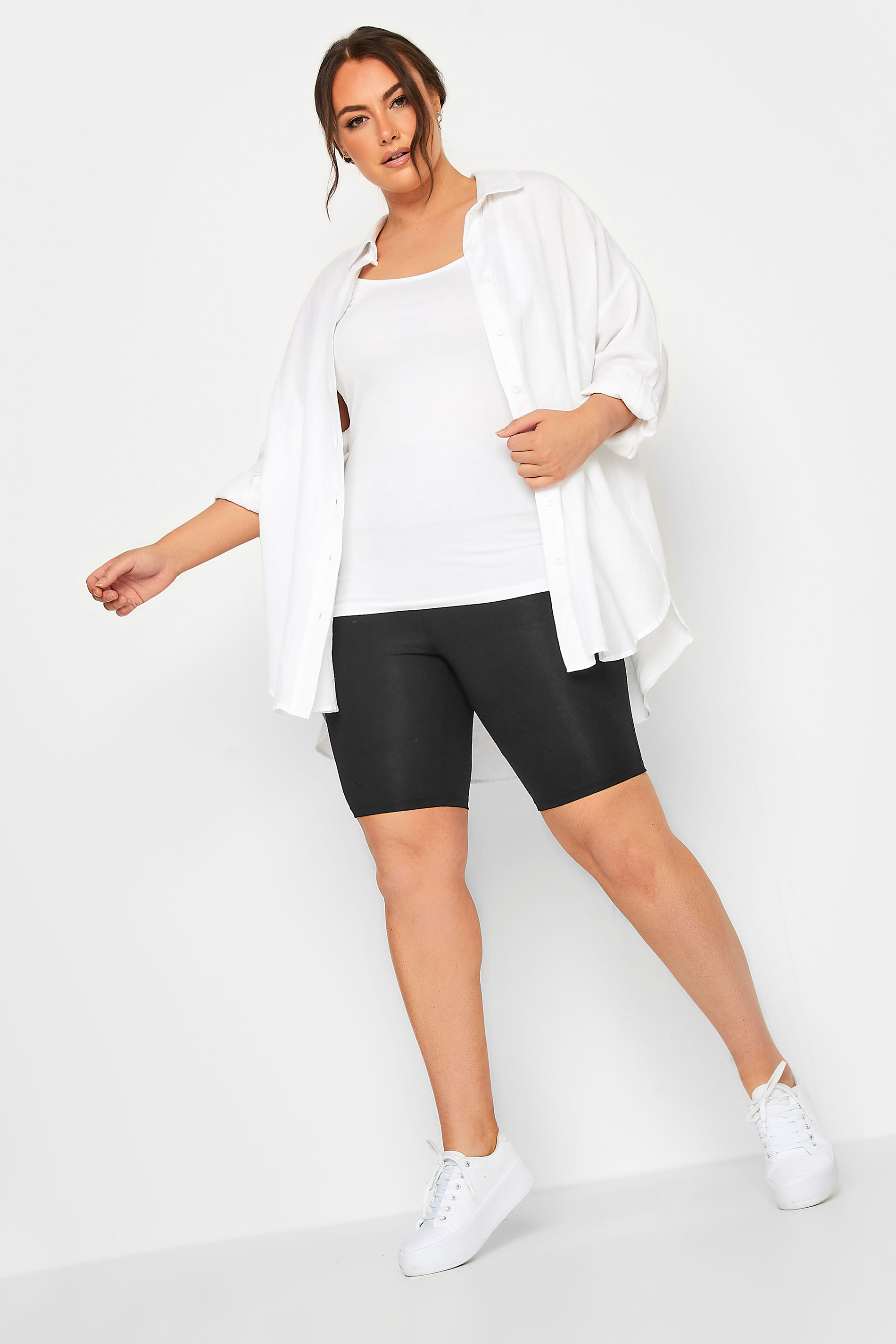 Plus Size Black TUMMY CONTROL Soft Touch Cycling Shorts | Yours Clothing 2