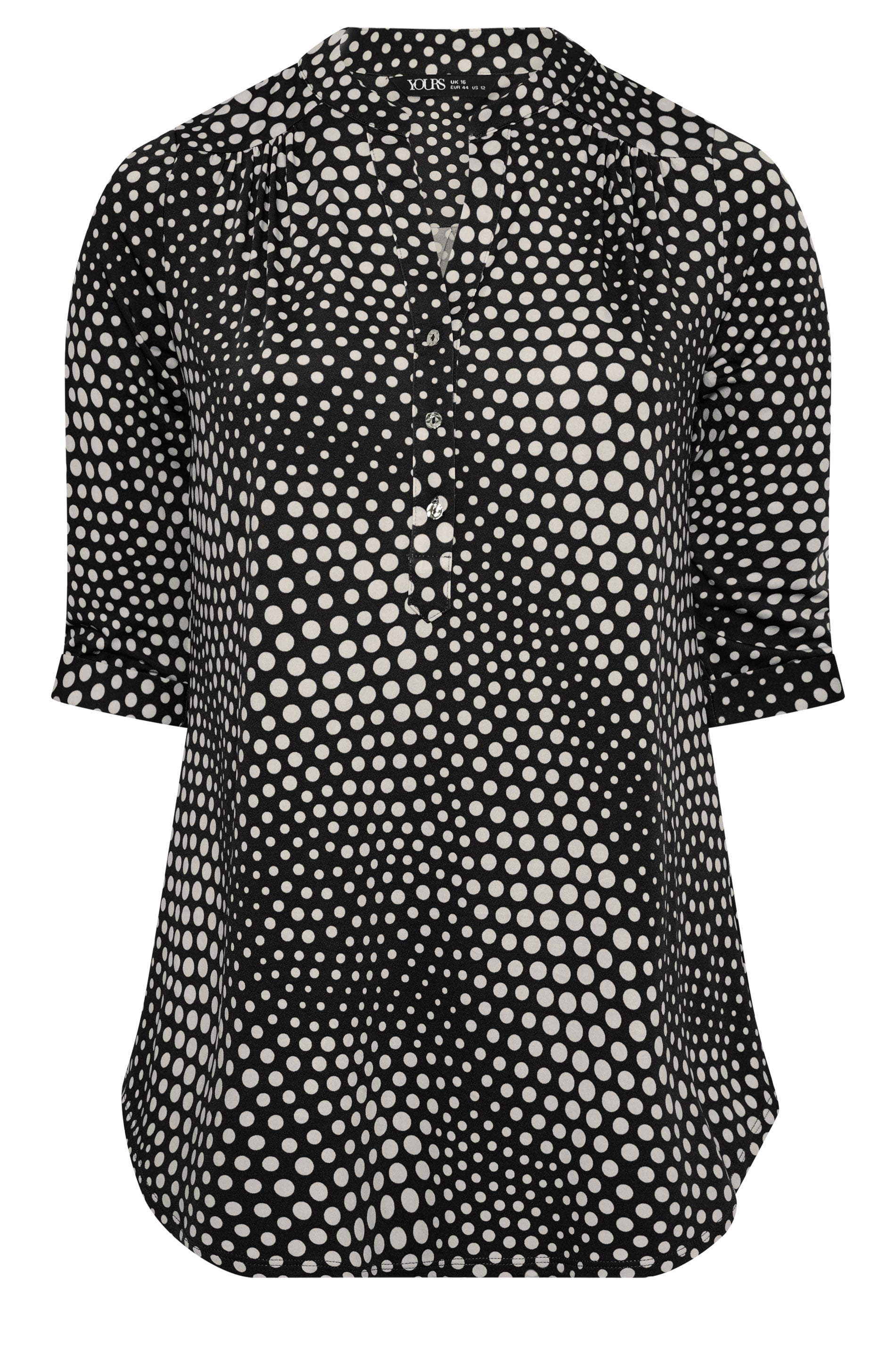 YOURS Plus Size Black Polka Dot Half Placket Shirt | Yours Clothing 5