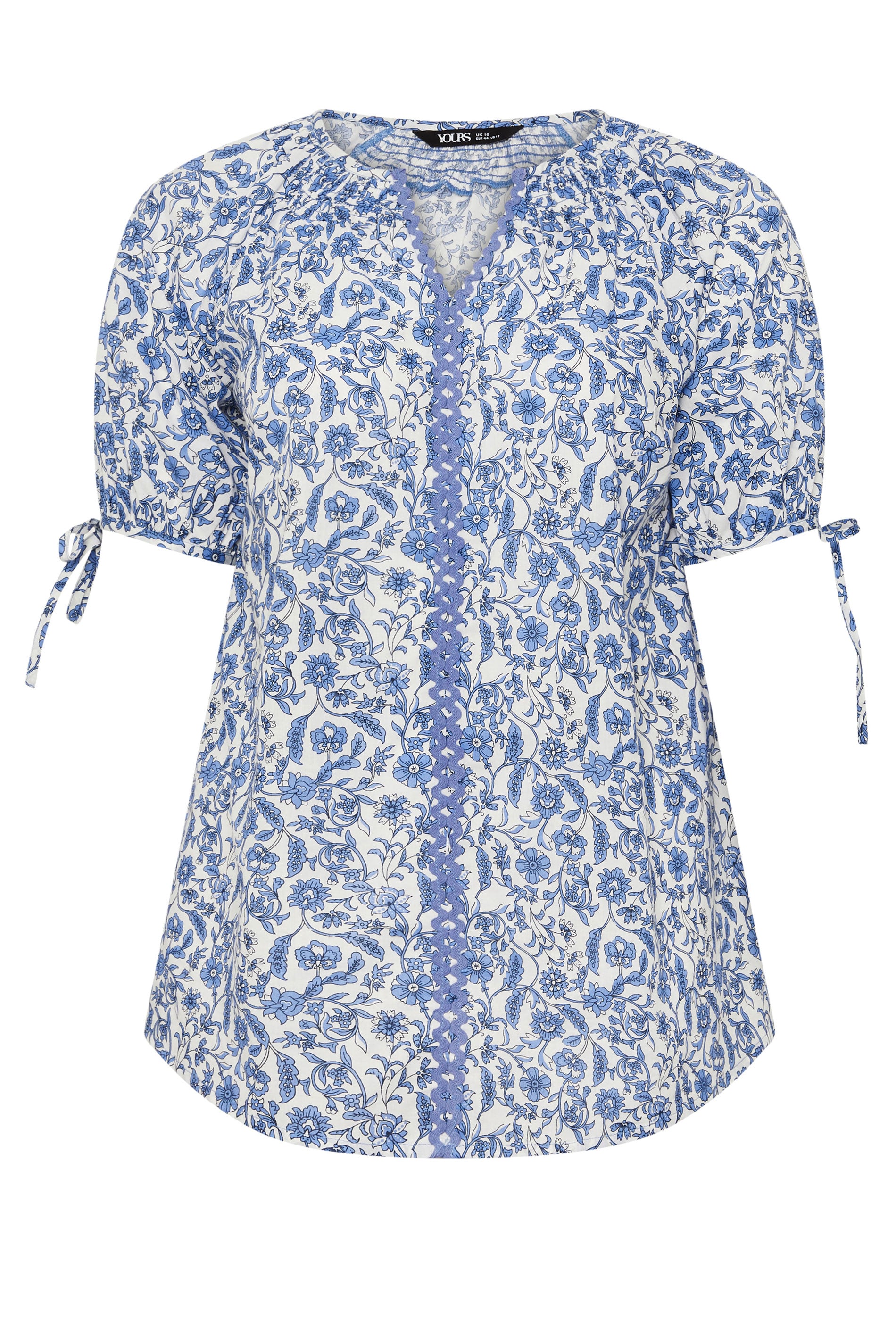 YOURS Plus Size Blue Floral Contrast Trim Blouse | Yours Clothing 6