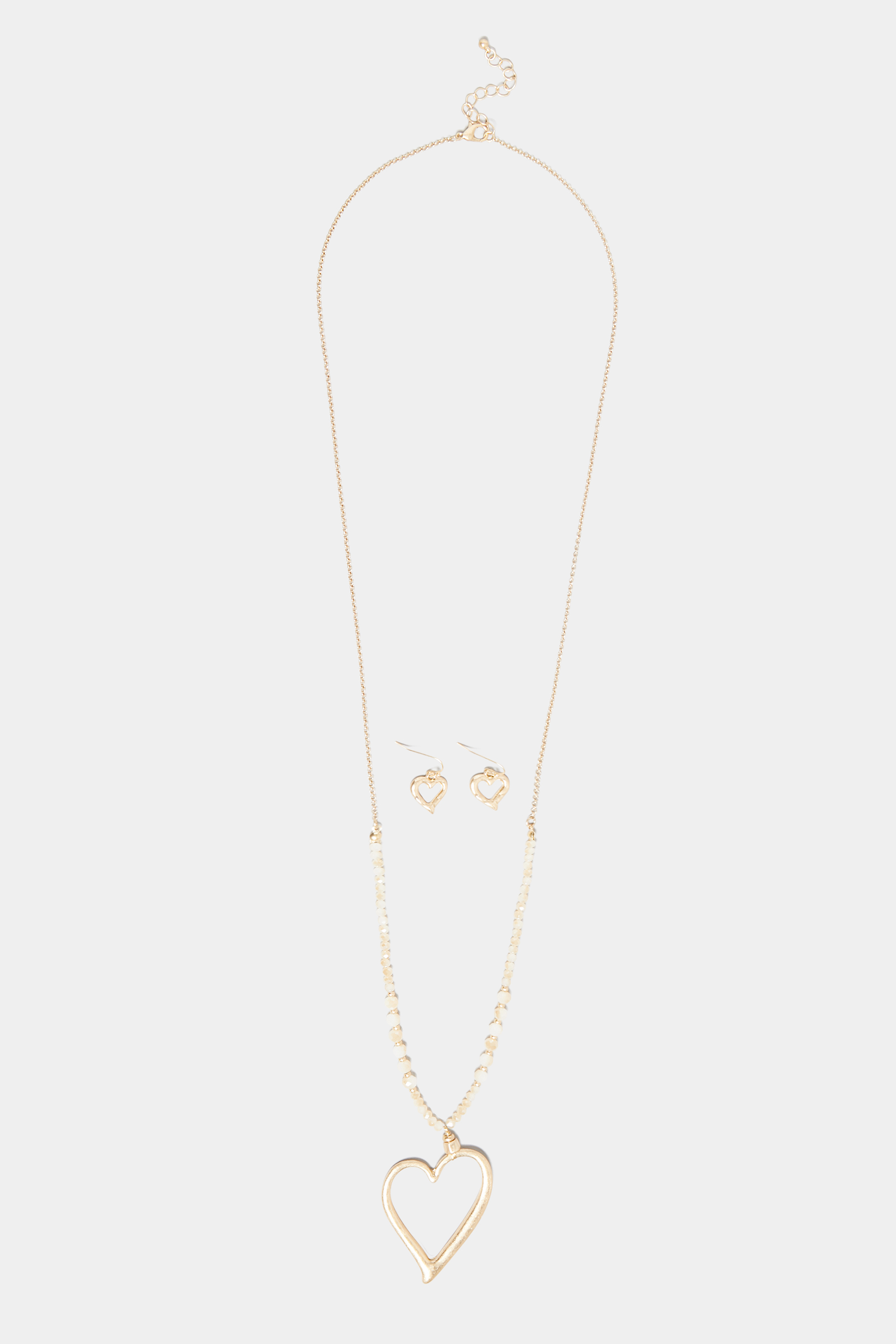 Gold Heart Bead Necklace & Earring Set | Yours Clothing 2