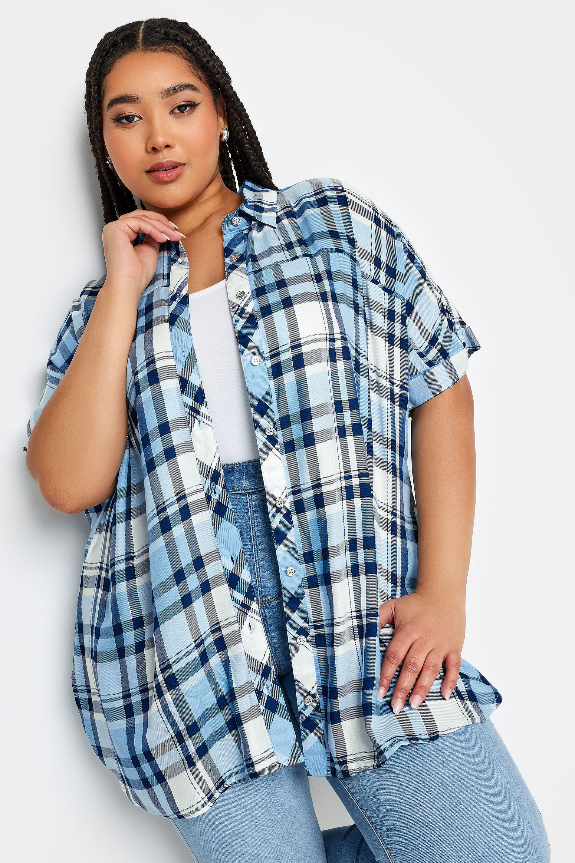 YOURS Plus Size Blue Check Print Shirt | Yours Clothing 2