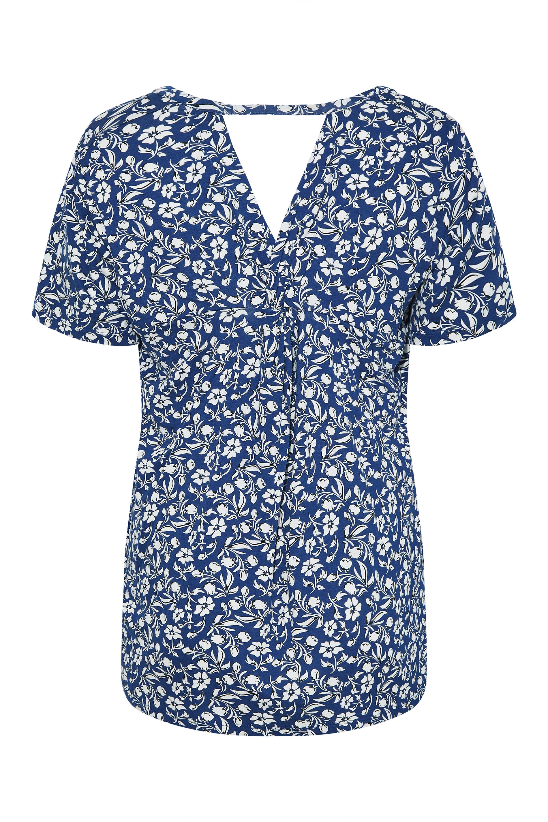 Grande taille  Tops Grande taille  Tops Casual | T-Shirt Bleu Design Floral Découpé au Dos - XZ31796