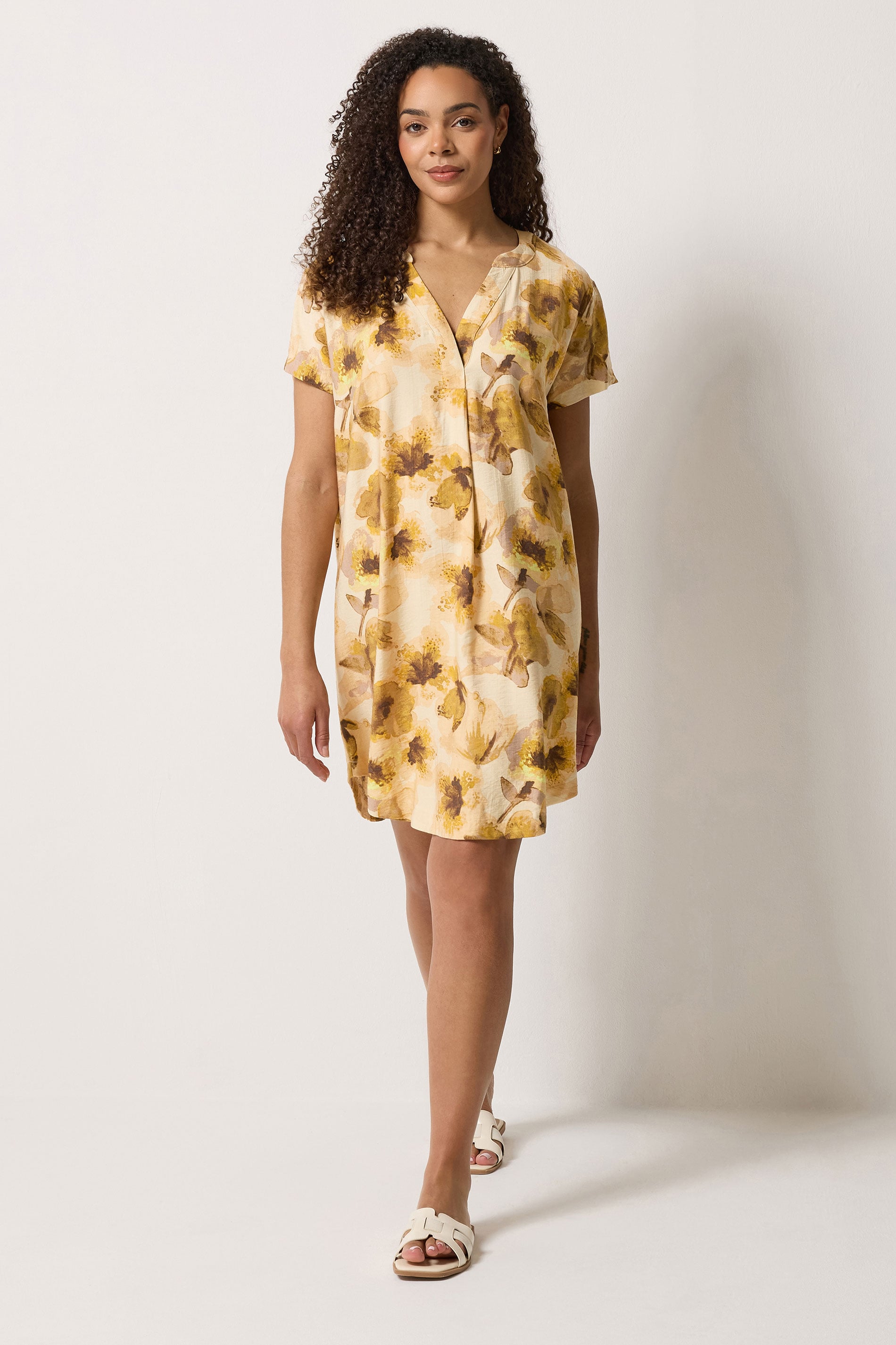 M&Co Yellow Floral Print Notch Neck Mini Dress | M&Co 3