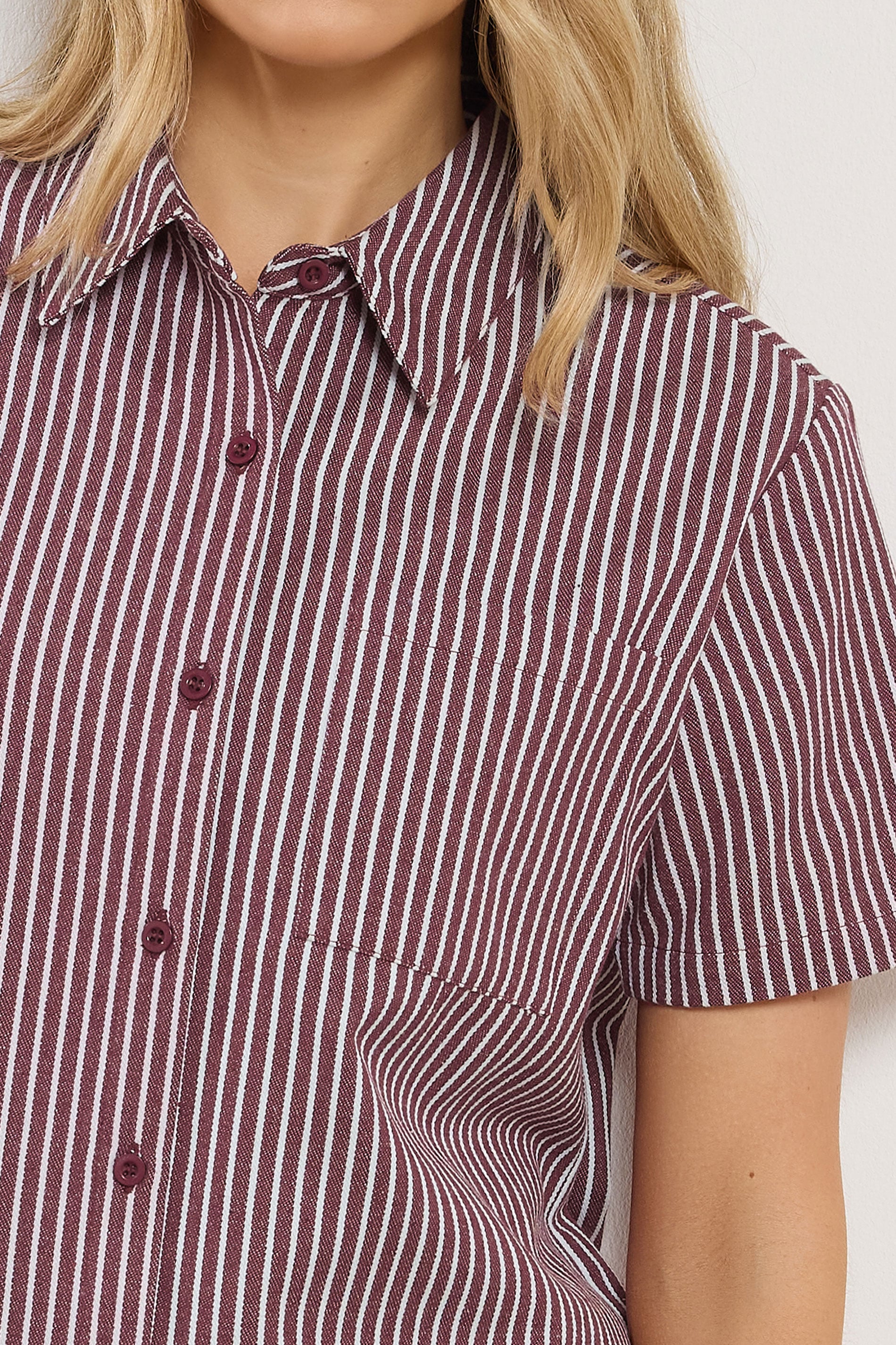 LTS Tall Women's Burgundy Red Stripe Button Cotton Shirt | Long Tall Sally 4