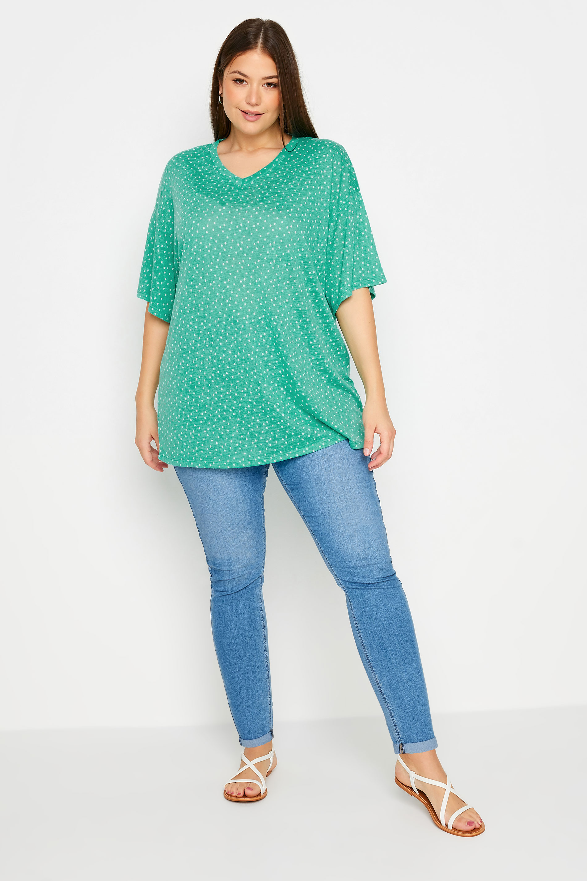 YOURS Curve Green Dot Print Oversized Top | Yours Clothing 2