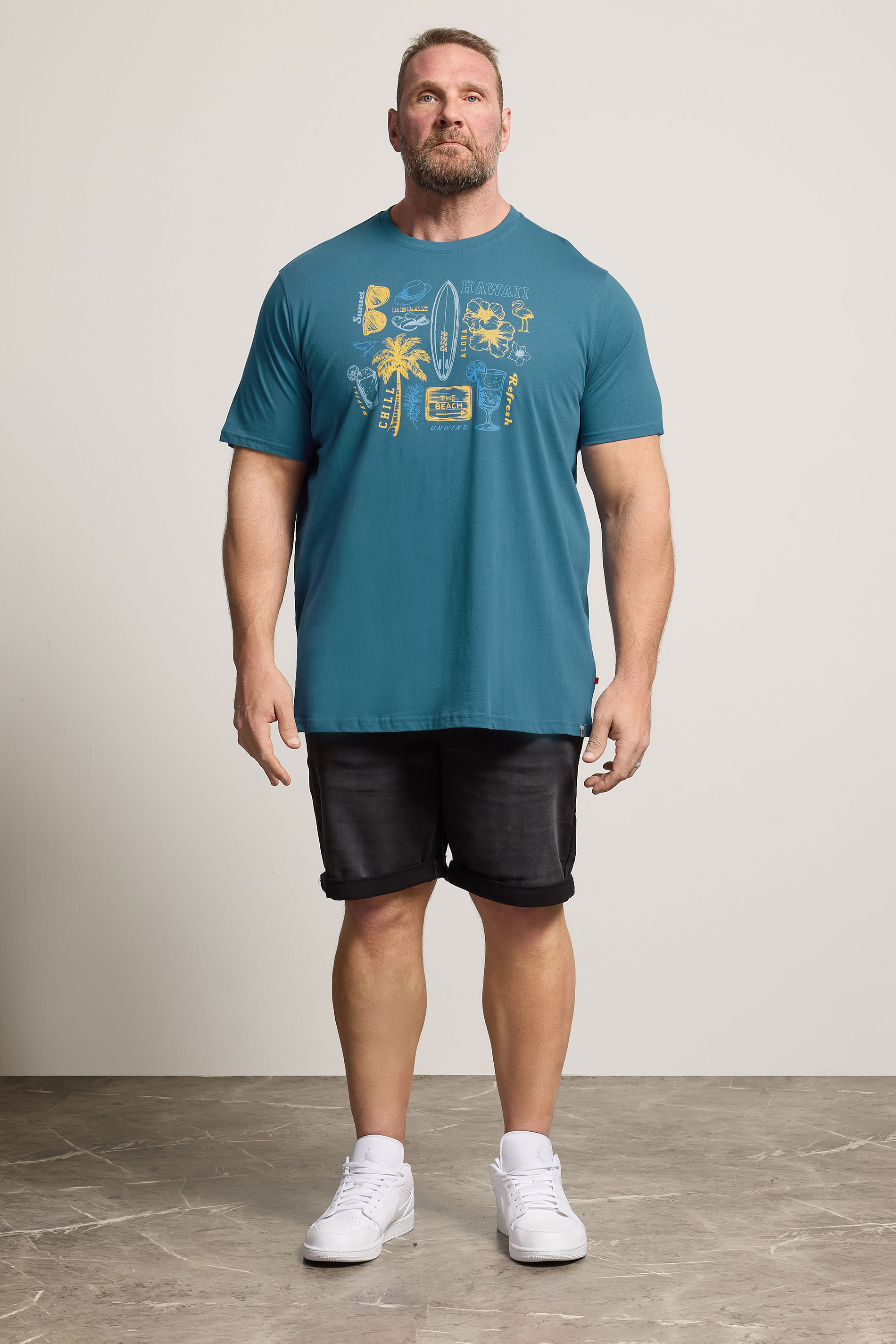 D555 Big & Tall Teal Blue Summer Beach Print T-Shirt | BadRhino 1