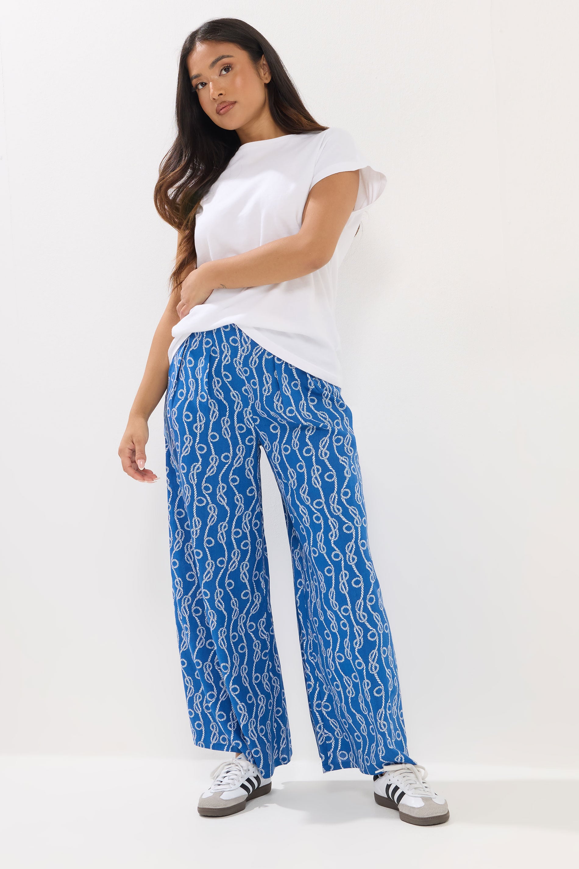 PixieGirl Petite Women's Blue Rope Print Palazzo Trousers | PixieGirl 3