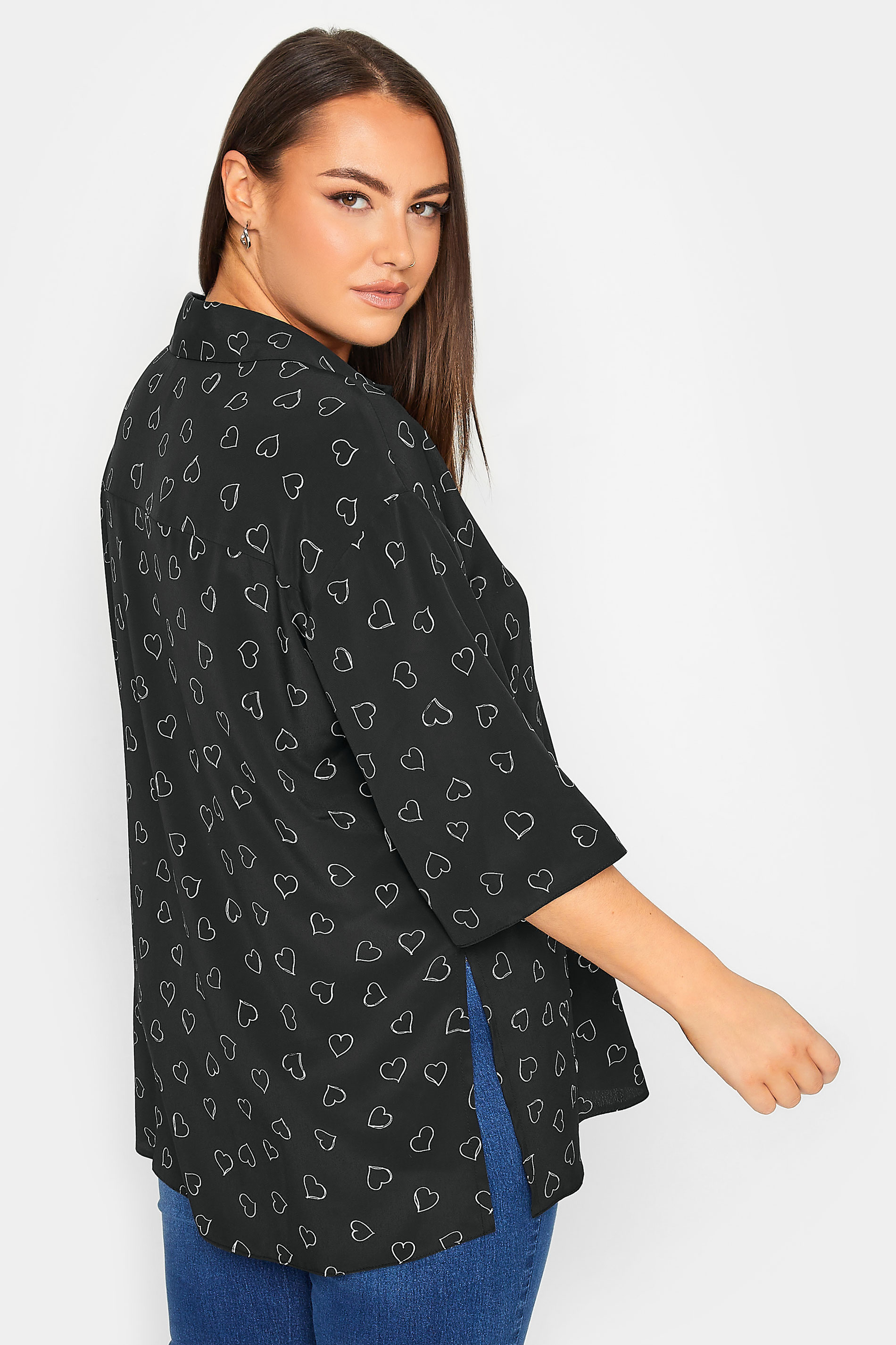 YOURS Plus Size Black Heart Print Shirt | Yours Clothing 3