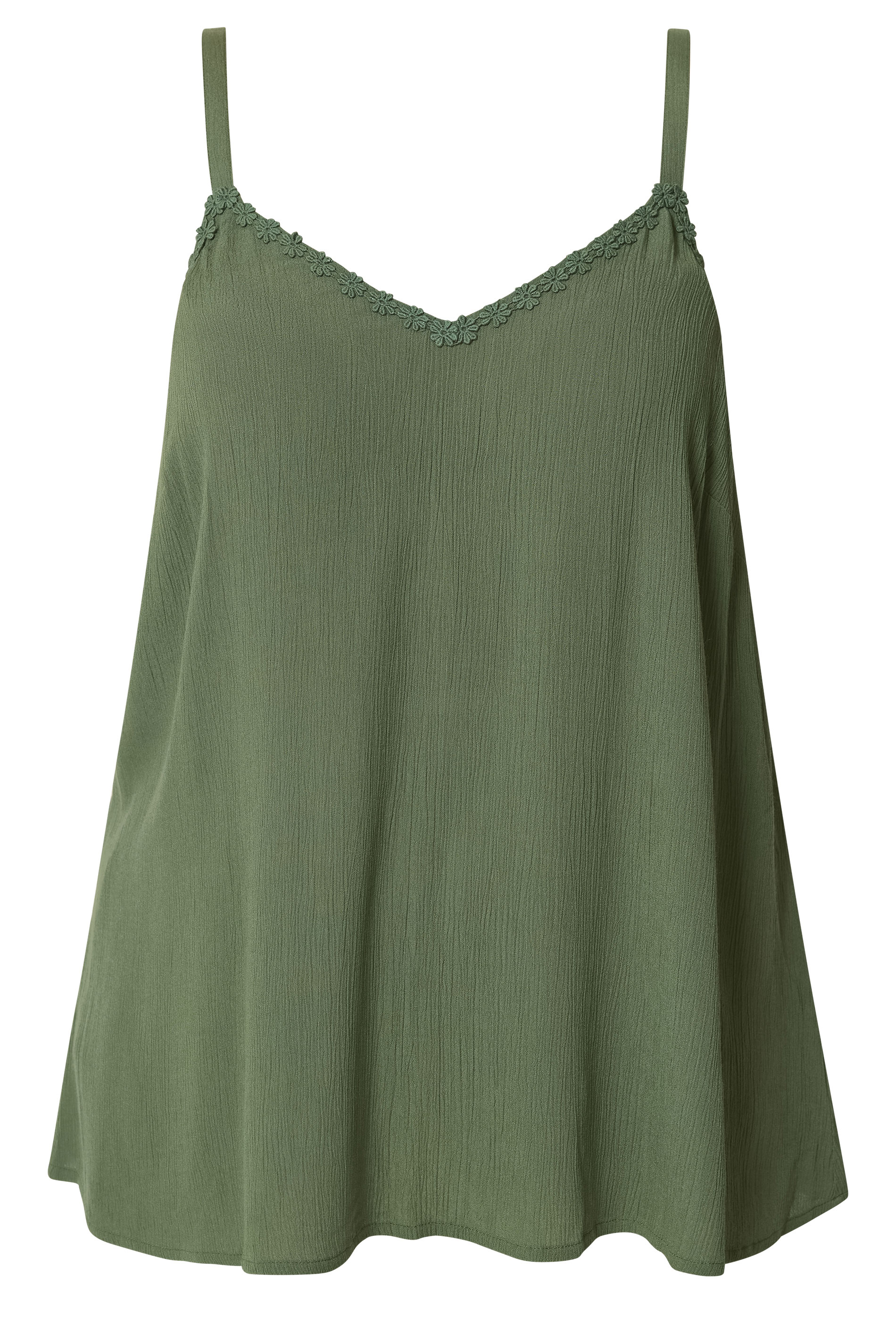 YOURS Plus Size Green Embroidered Floral Trim Vest Top | Yours Clothing 5