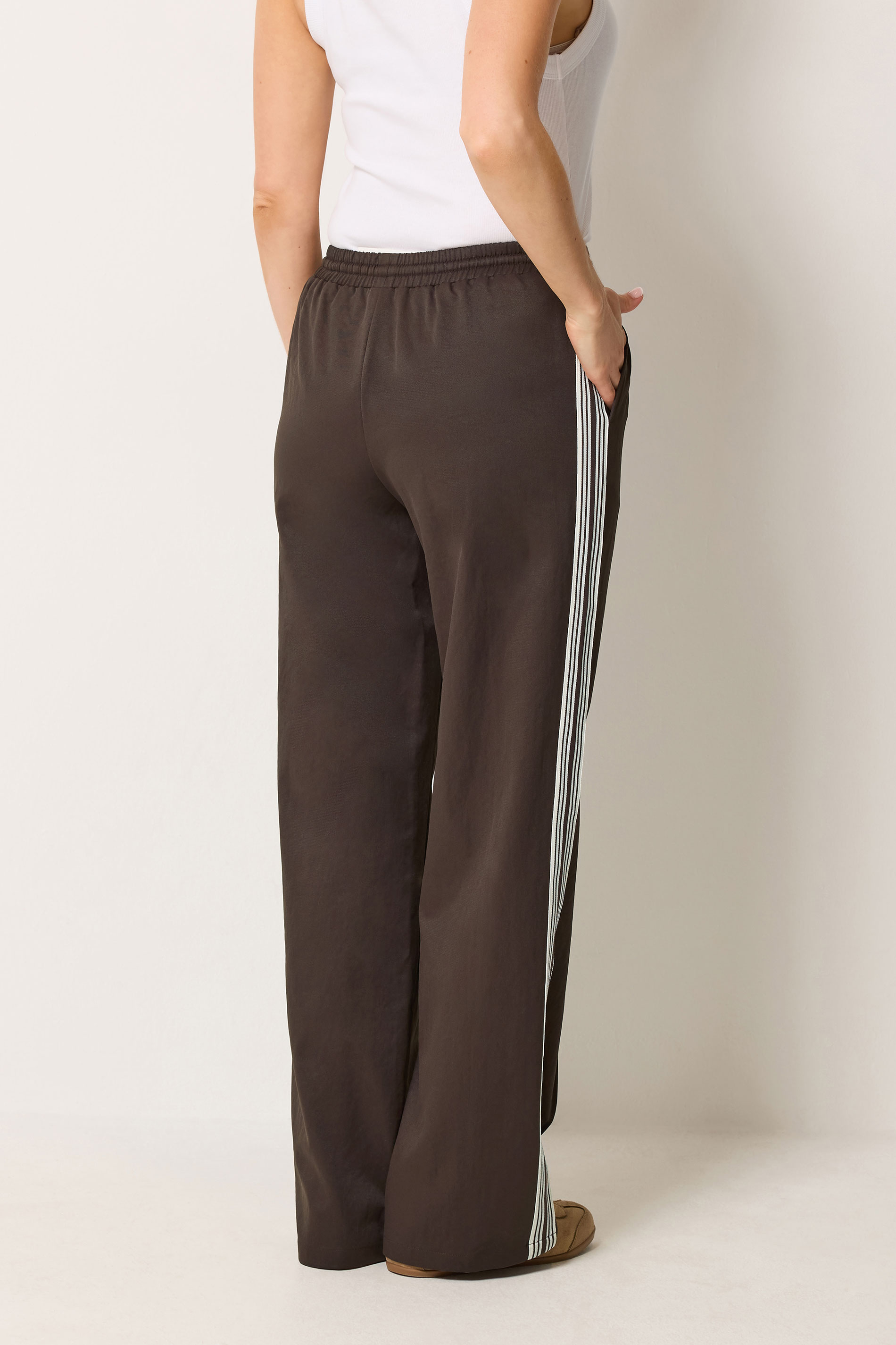 LTS Tall Women's Chocolate Brown Side Stripe Wide Leg Trousers | Long Tall Sally 5