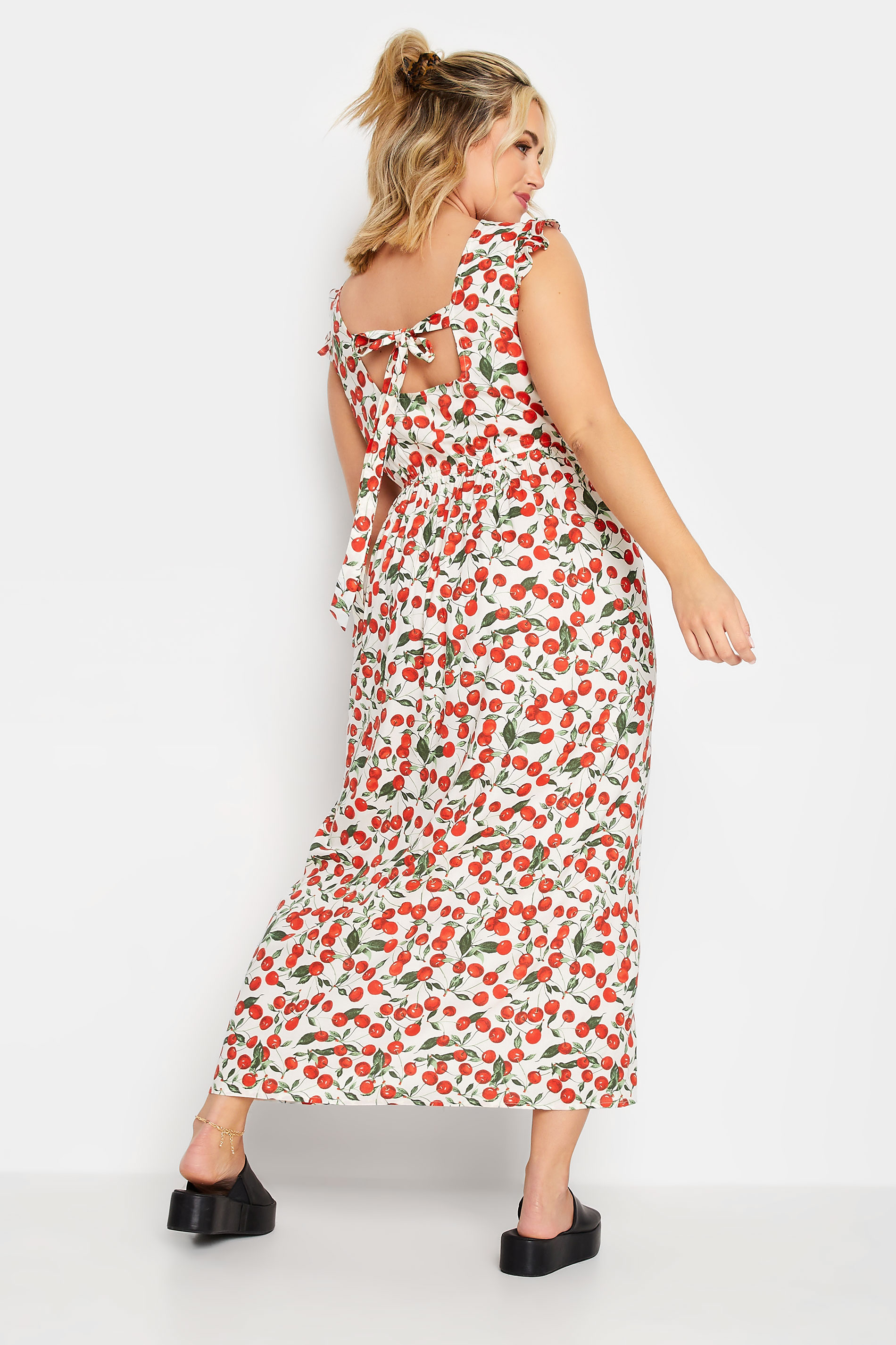 LIMITED COLLECTION Plus Size White Cherry Print Frill Maxi Dress | Yours Clothing 3