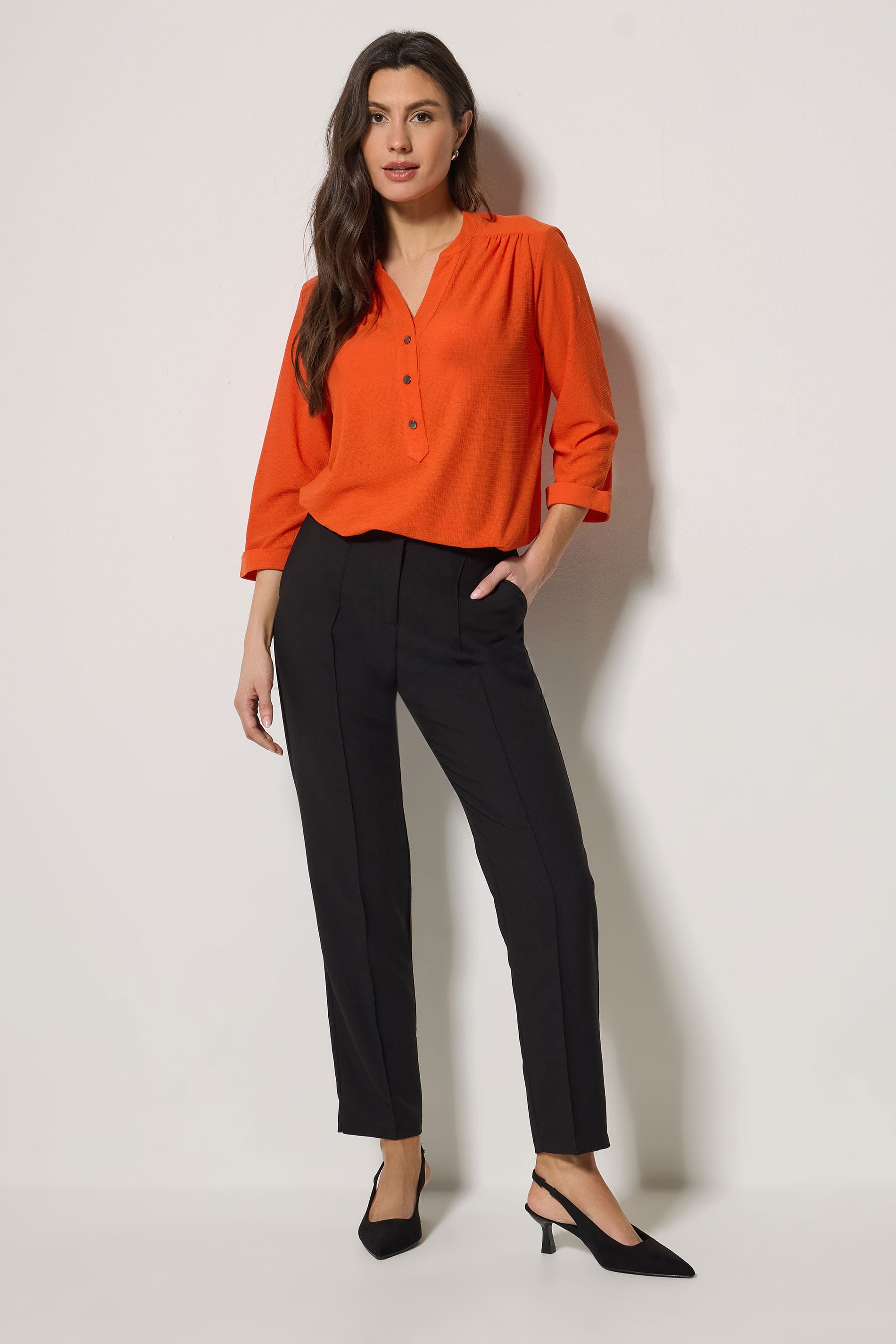 M&Co Orange Textured Half Placket Shirt | M&Co 2