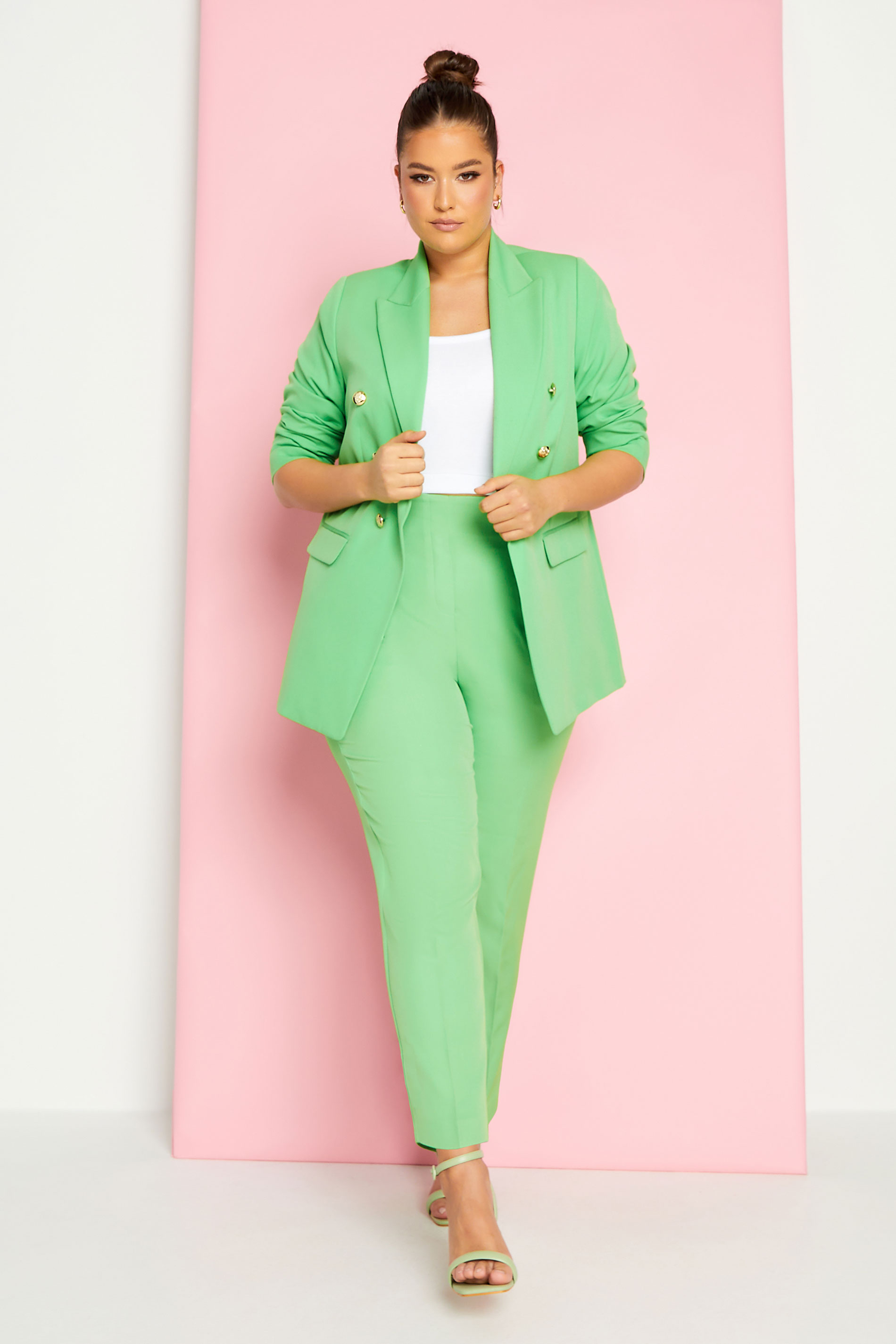 YOURS Plus Size Curve Green Darted Waist Tapered Trousers | Yours Clothing  1