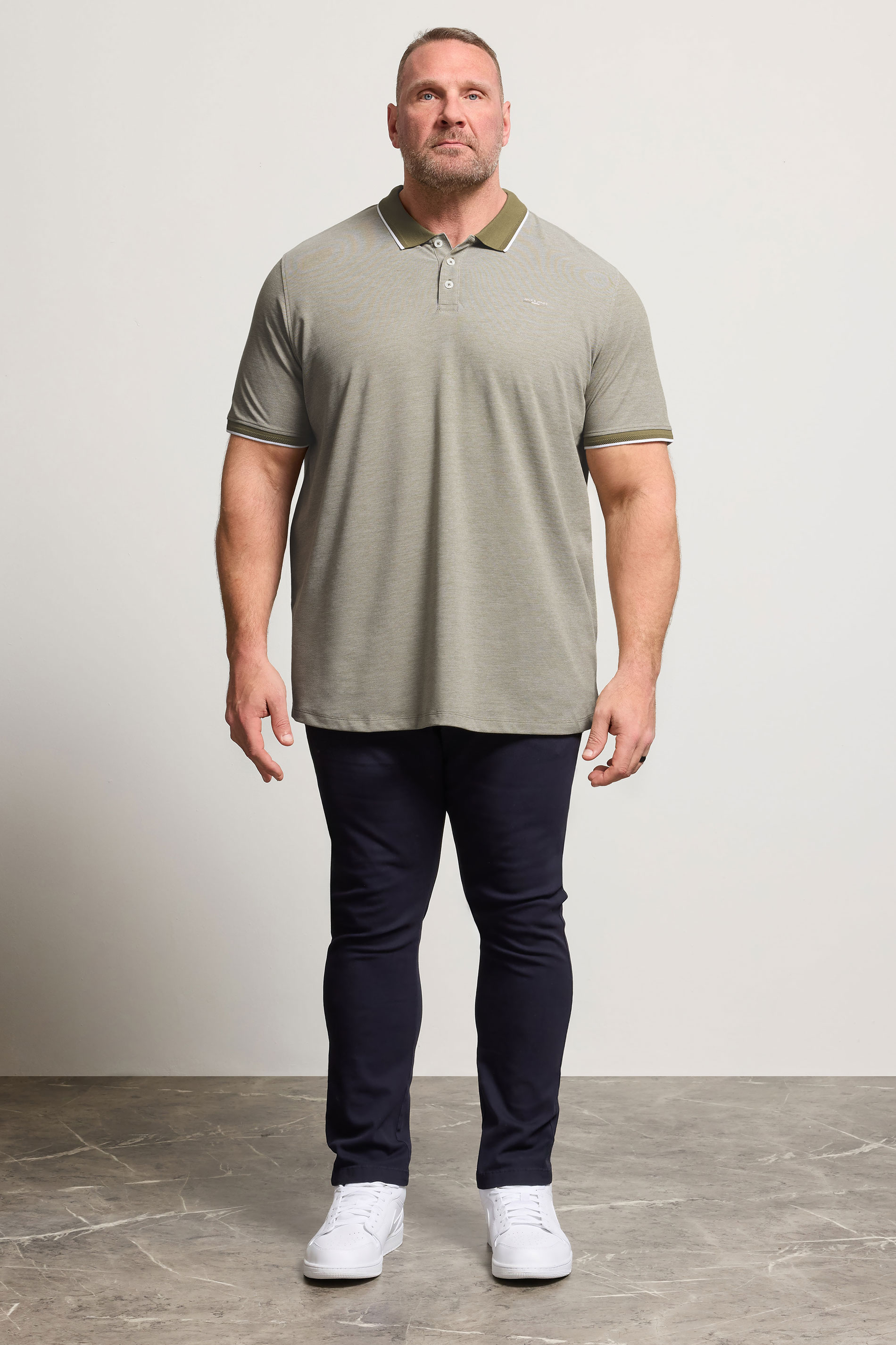 JACK & JONES Big & Tall Olive Green Tipped Polo Shirt | BadRhino 1