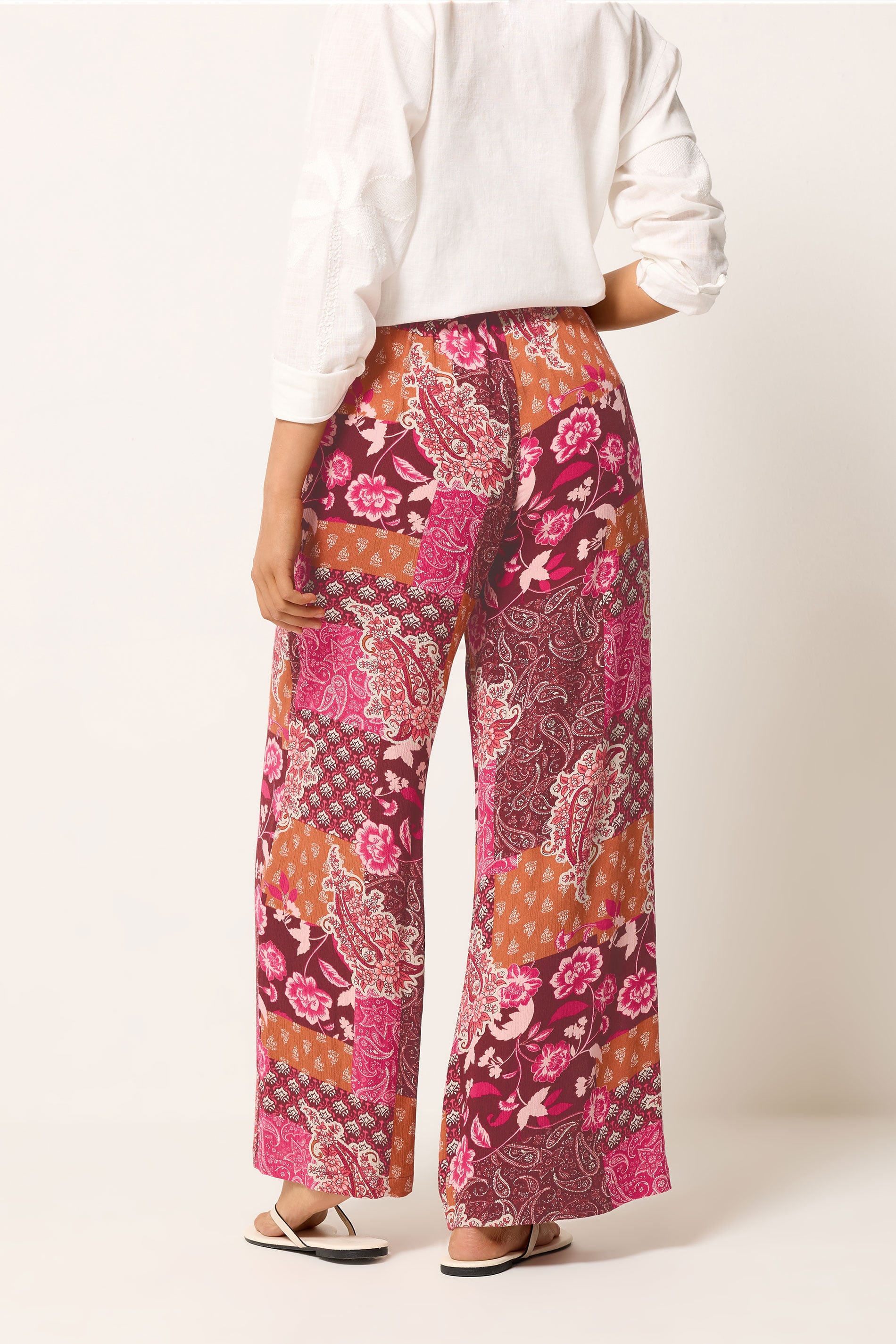 M&Co Red Abstract Floral Print Wide Leg Trousers | M&Co 2