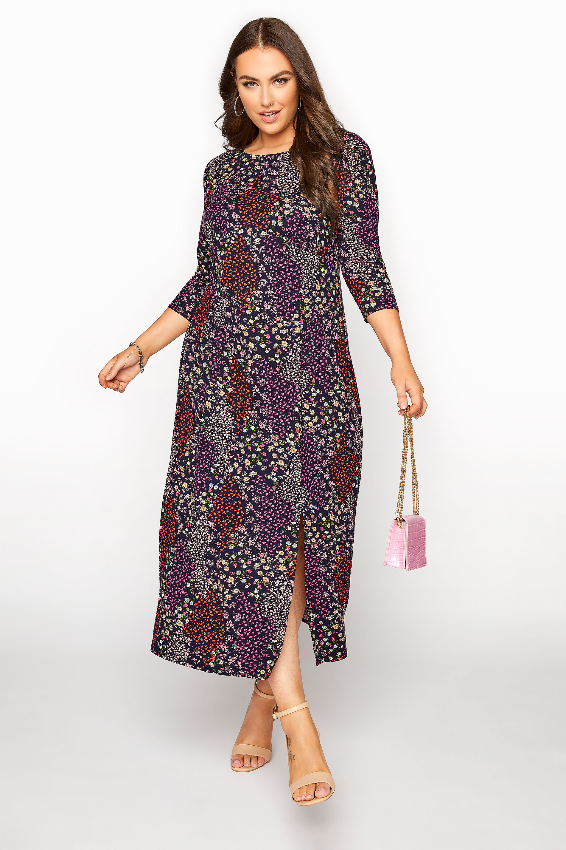Robes Grande Taille Grande taille  Robes Imprimé Floral | YOURS LONDON - Robe Bleue Marine Petites Fleurs - NG68282