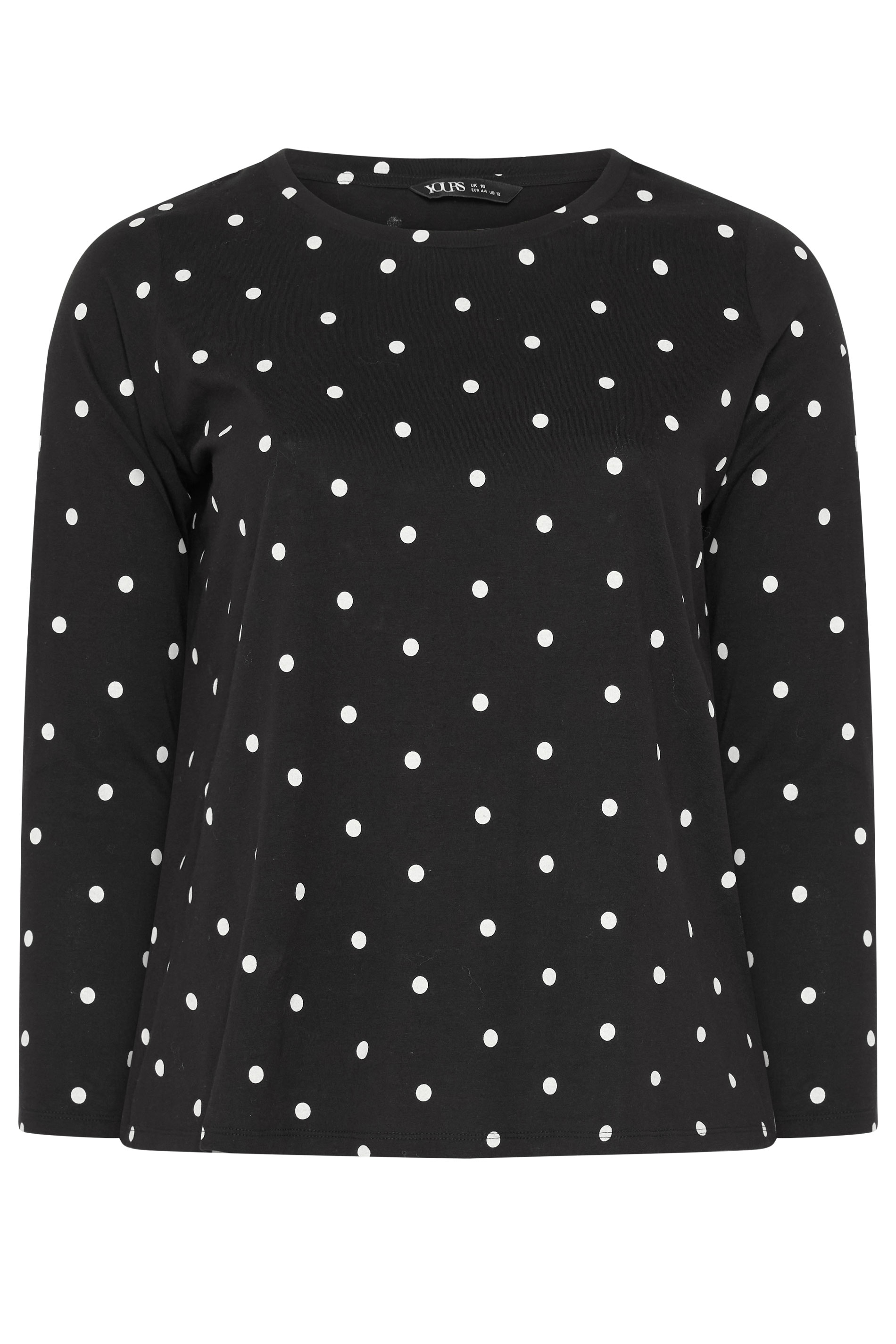 トップス fekete polka dot long sleeve tee L YOURS Curve Black Polka Dot Long Sleeve T-Shirt | Yours Clothing