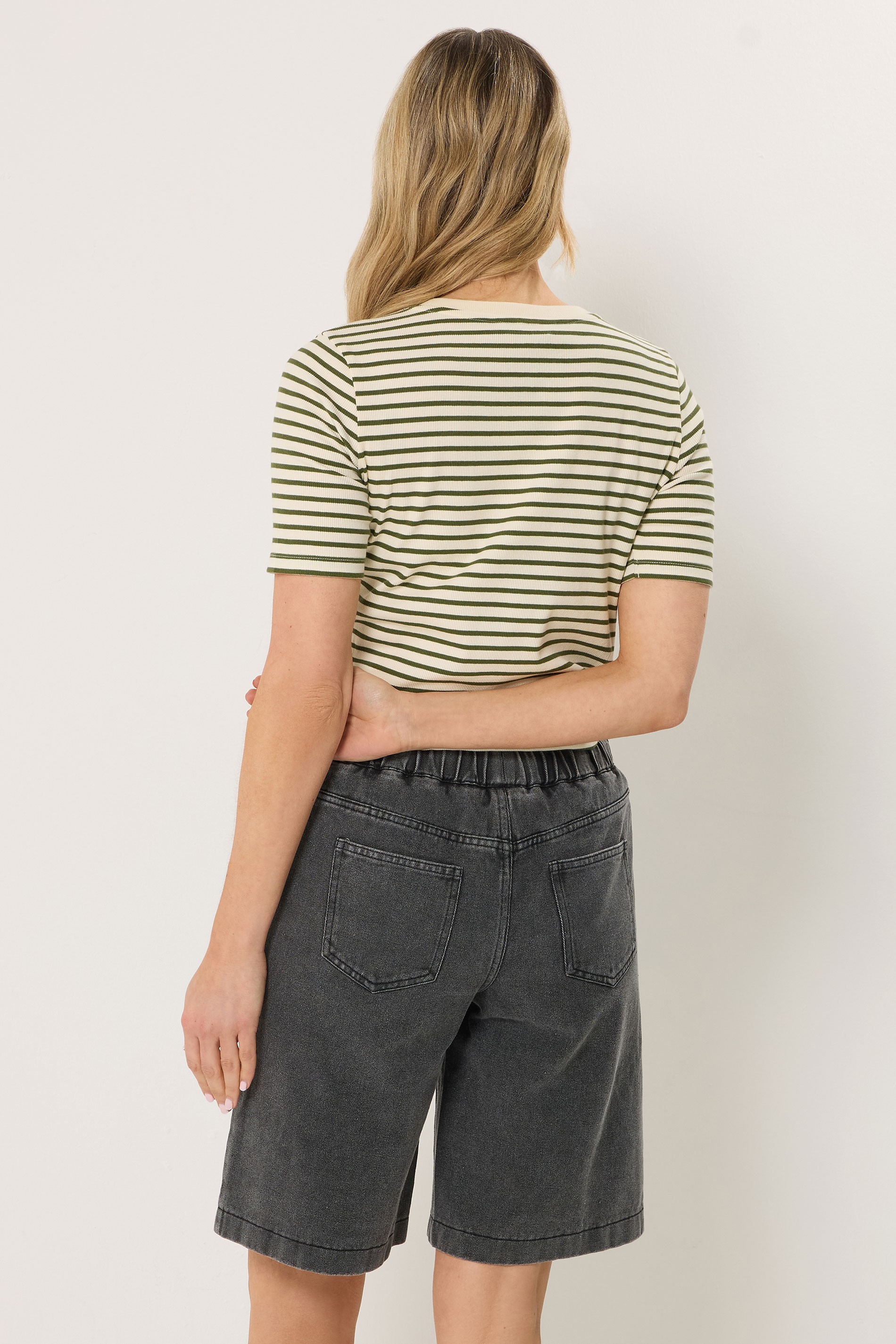 LTS Tall Women's Black Acid Wash Pull On Denim Cotton Jorts | Long Tall Sally 4
