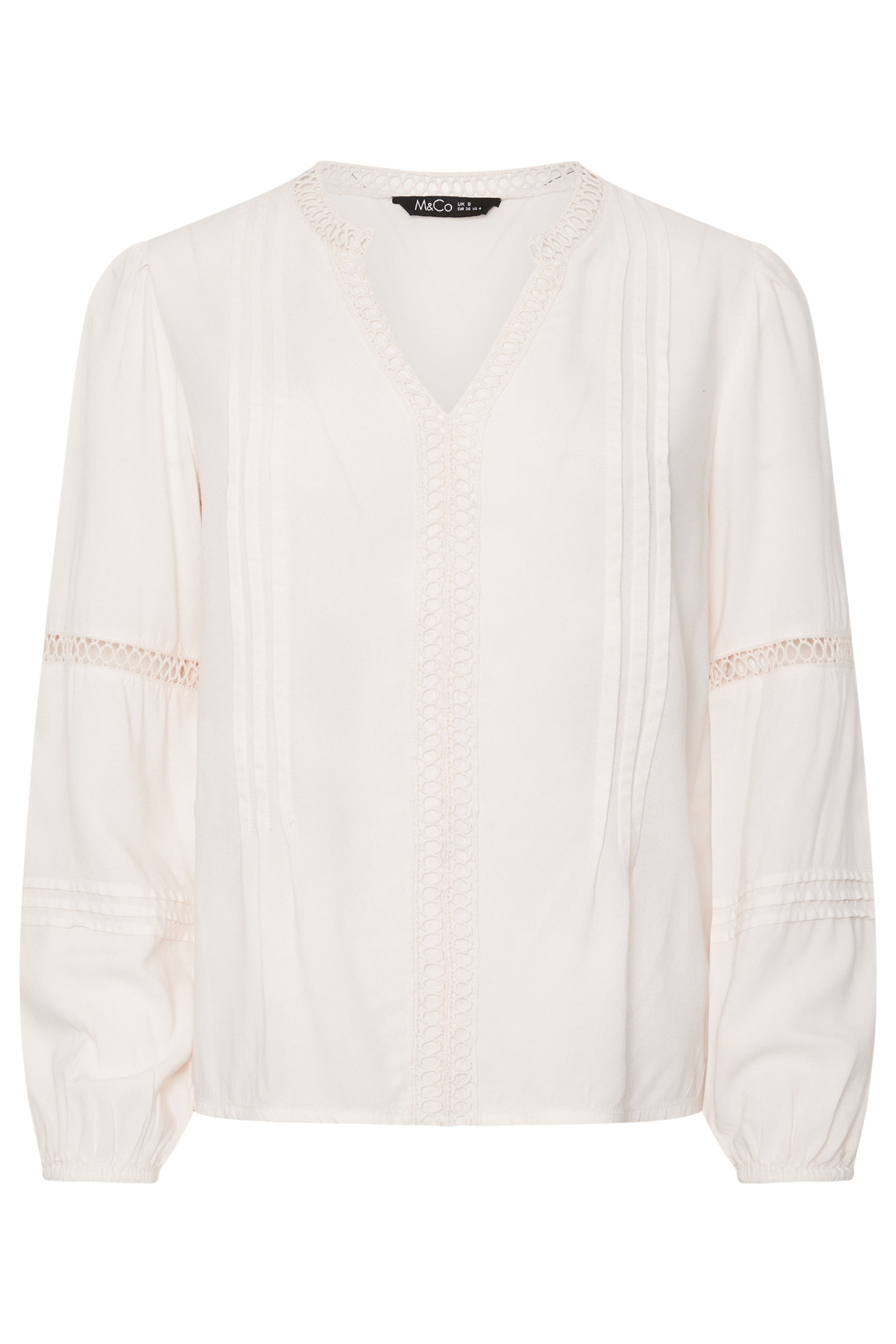 M&Co Petite White Lace Trim Pintuck Blouse | M&Co 4