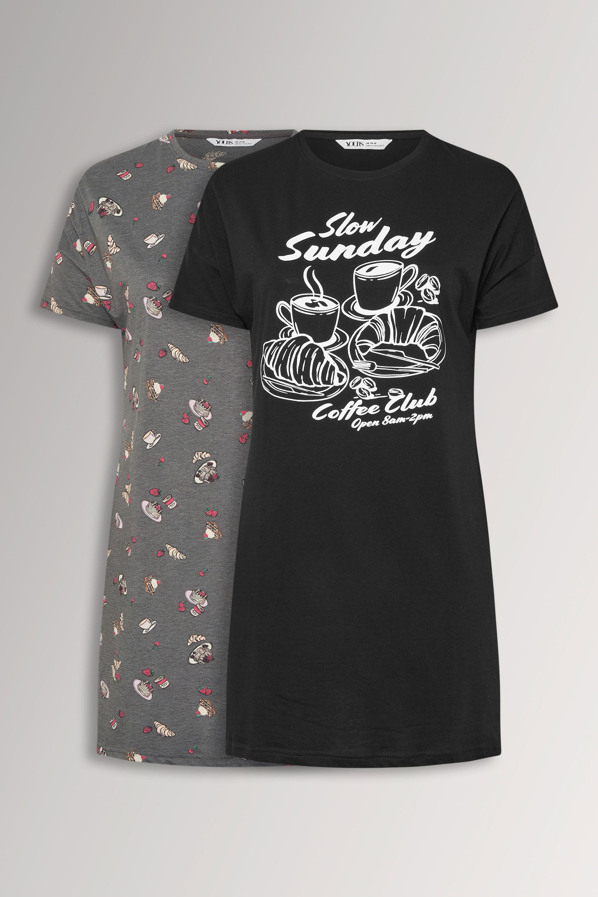 YOURSET 2 PACK Plus Size Black 'Coffee Club' Sleep Tee Nightdresses | Yours Clothing 3