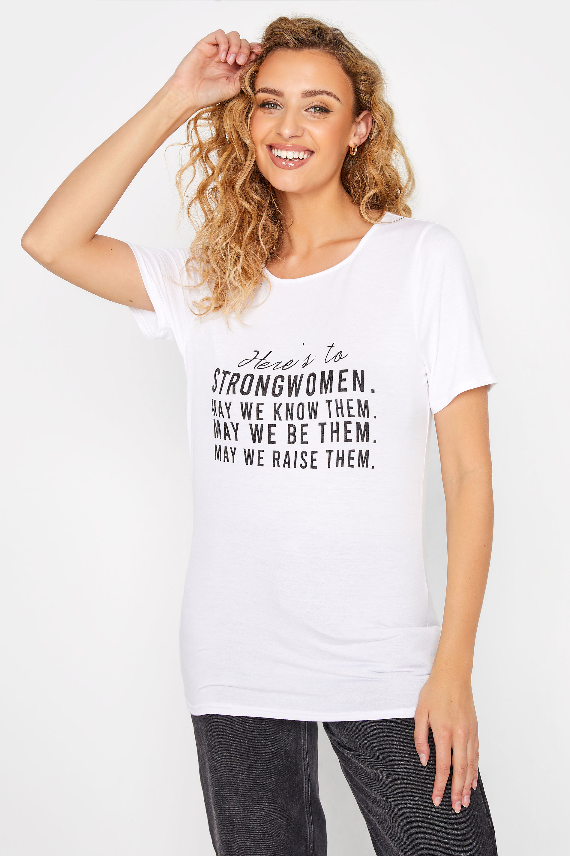 LTS Tall White 'Here's To Strong Women' Slogan T-Shirt_A.jpg
