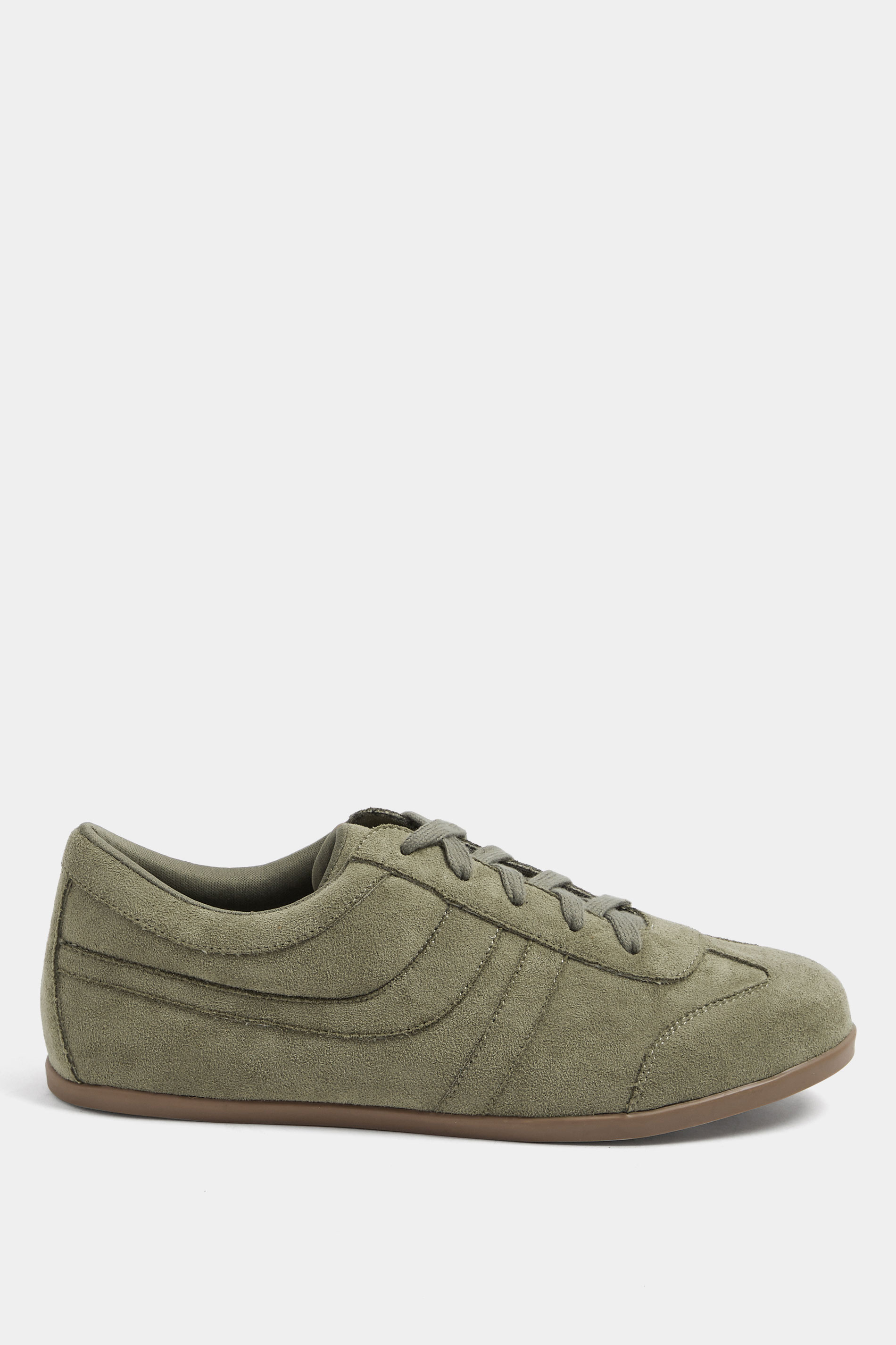 Sage Green Faux Seude Low Retro Stripe Trainers In Extra Wide EEE Fit | Yours Clothing 2