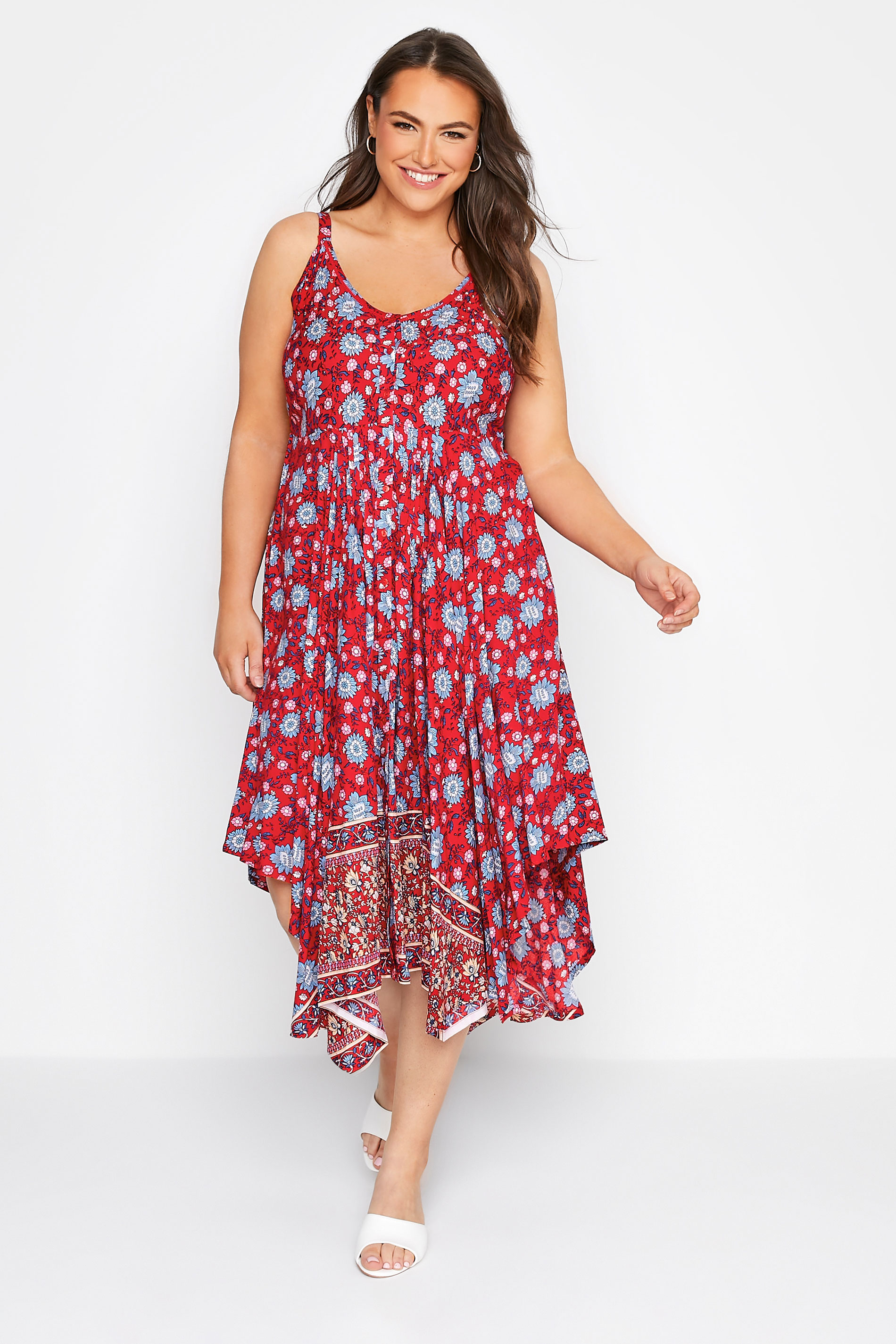 Plus Size Red Floral Hanky Hem Sundress | Yours Clothing 1