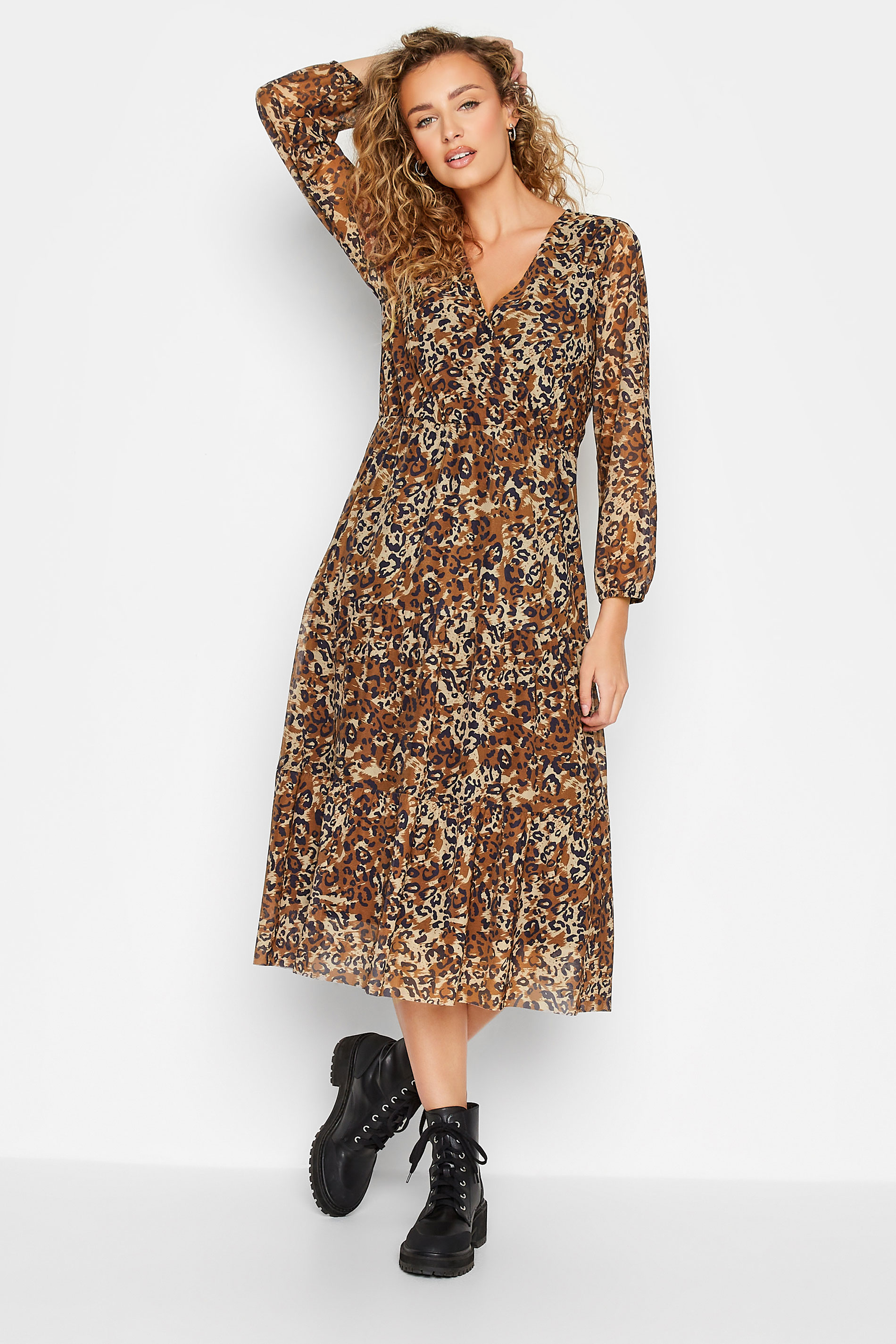 LTS Tall Women's Brown Leopard Print Mesh Dress | Long Tall Sally 1