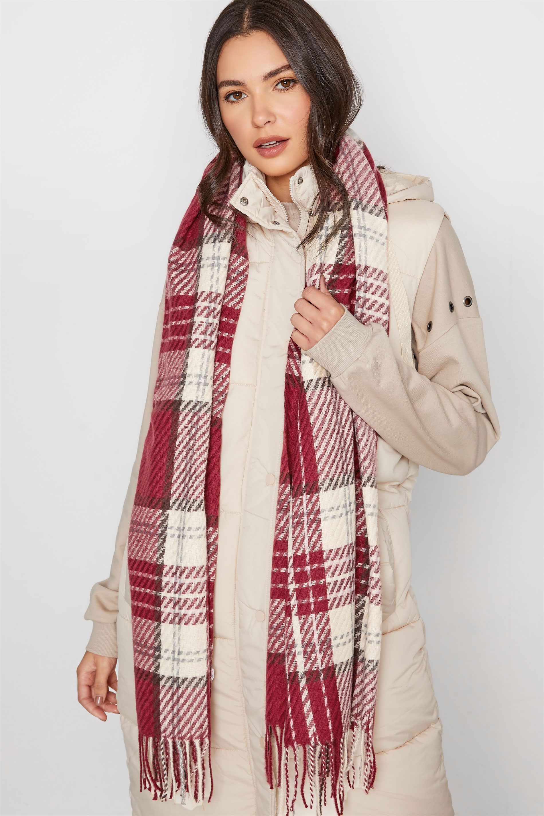Red Check Tassel Scarf | Yours Clothing 1